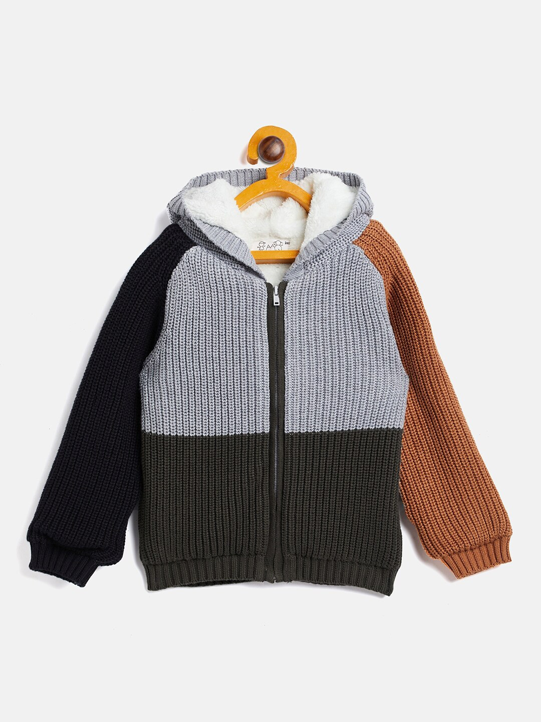

JWAAQ Boys Olive Green & Brown Colourblocked Cardigan