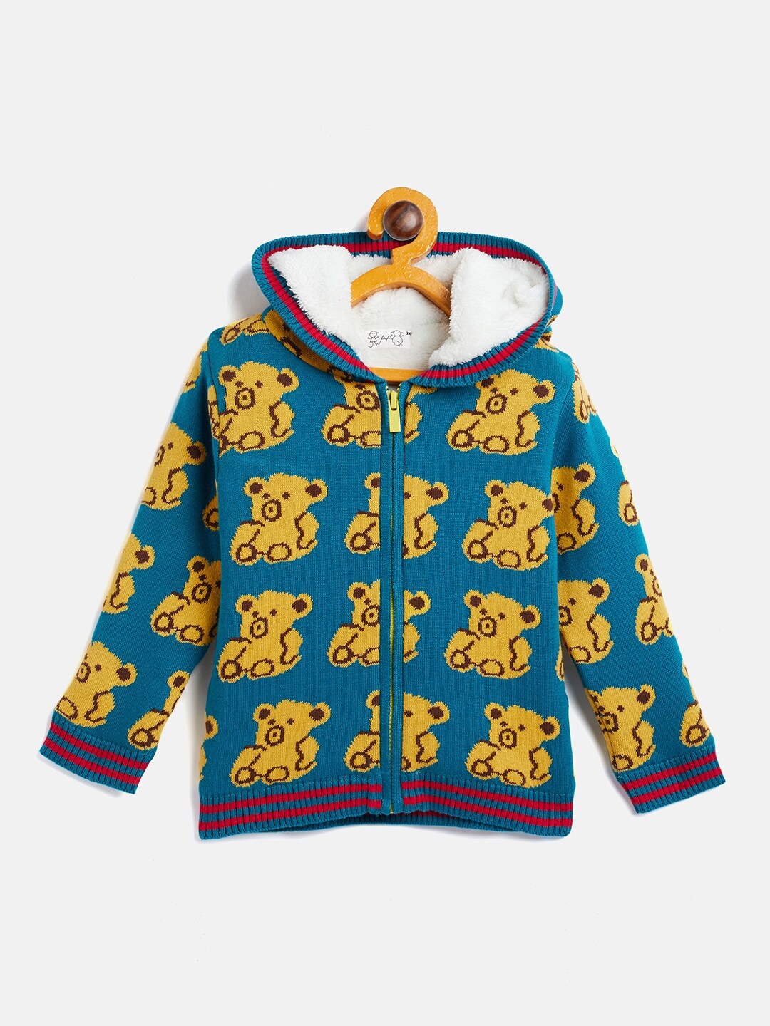 

JWAAQ Unisex Kids Turquoise Blue & Yellow Printed Cardigan