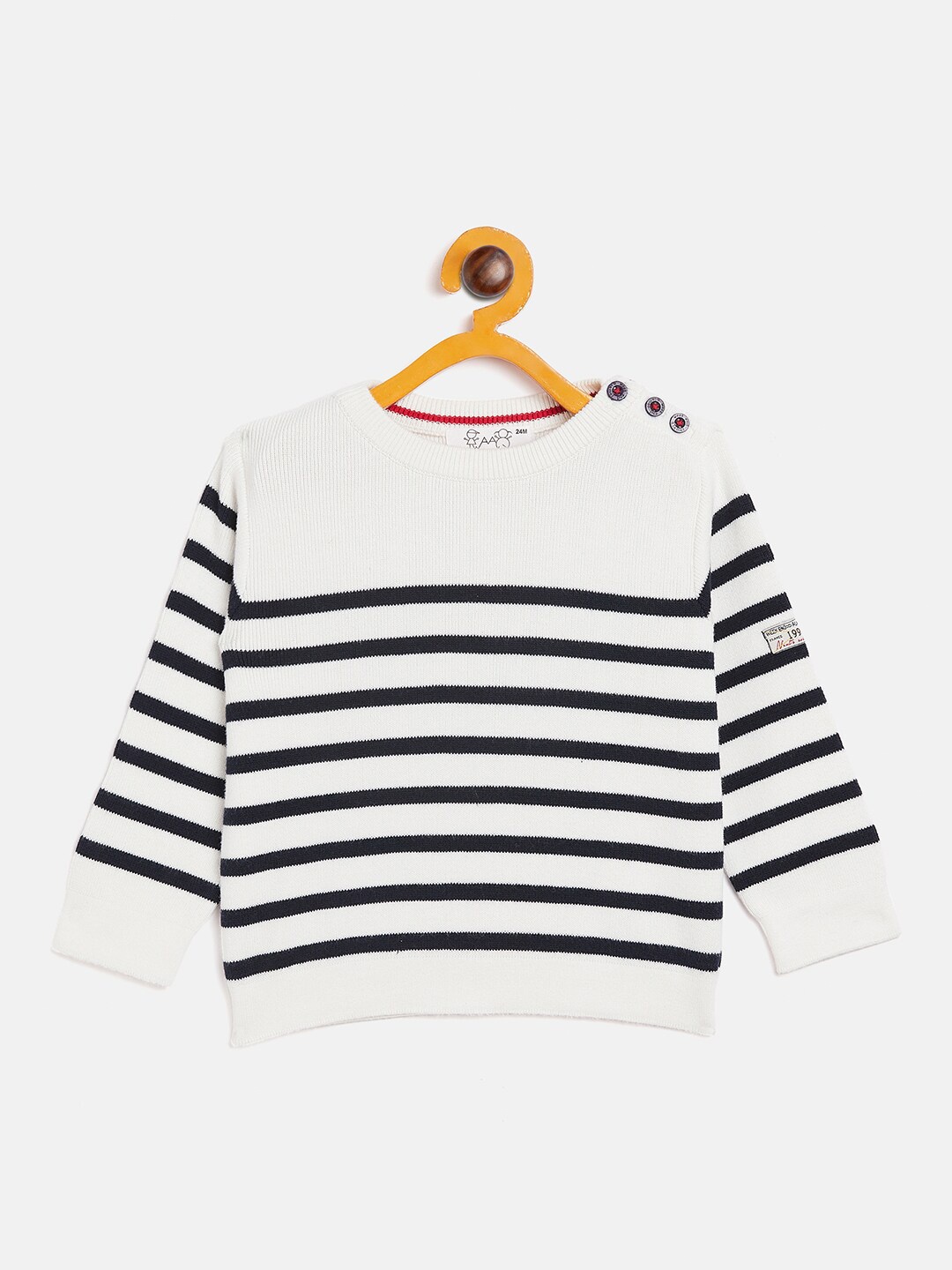 

JWAAQ Unisex Kids White & Navy Blue Striped Pullover