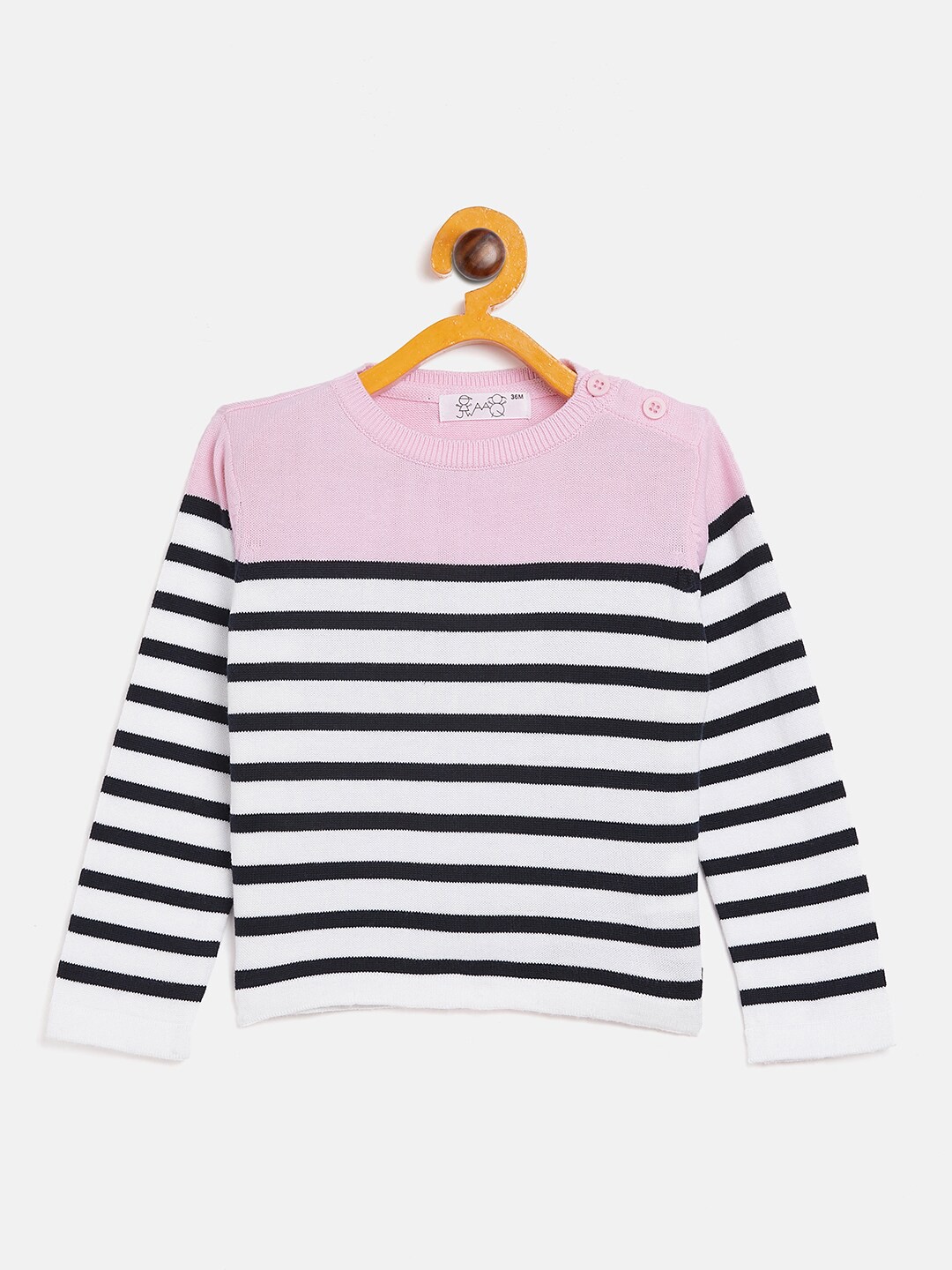 

JWAAQ Girls Pink & Black Striped Pullover