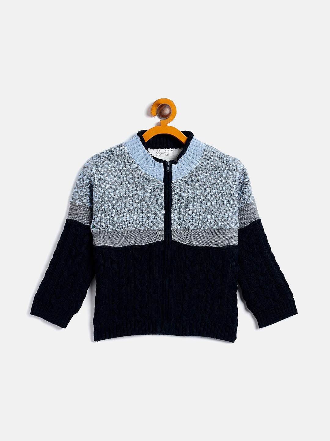 

JWAAQ Boys Blue & Black Cable Knit Printed Pullover