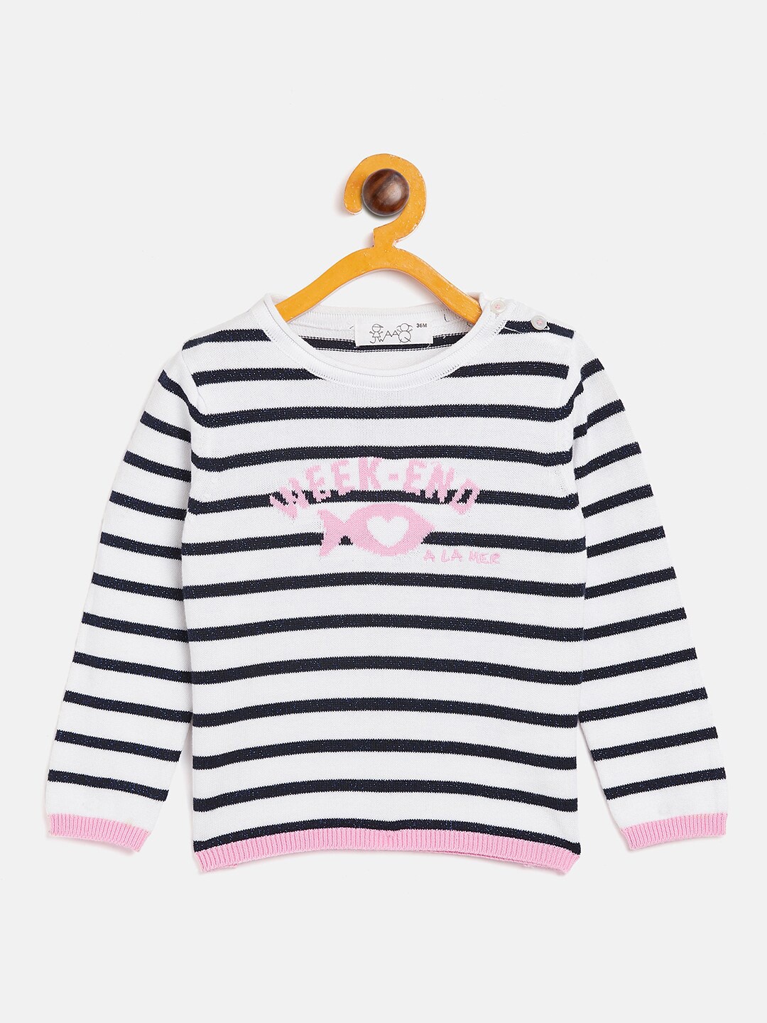 

JWAAQ Girls White & Black Striped Printed Pullover