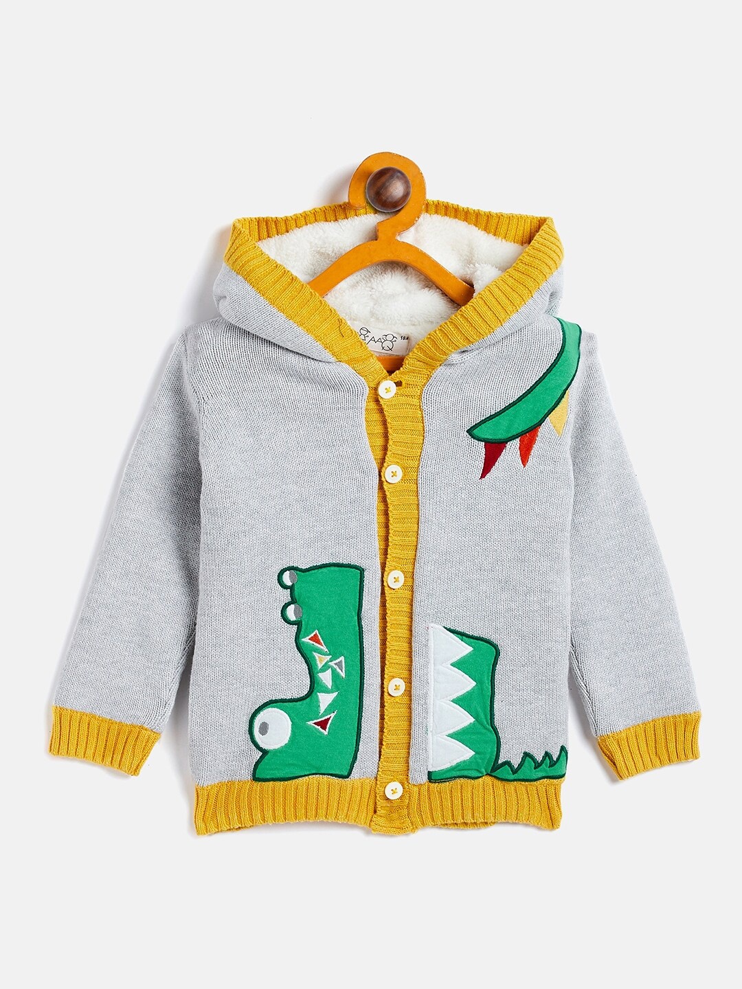 

JWAAQ Unisex Kids Grey & Green Embroidered Printed Pullover