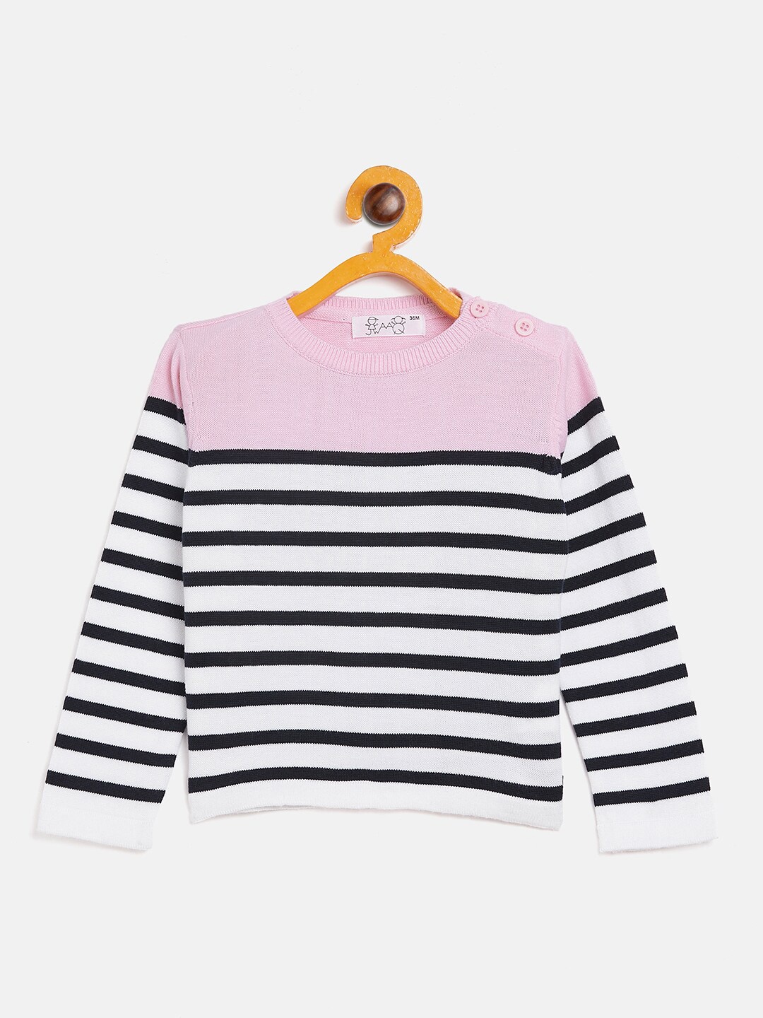 

JWAAQ Girls Pink & Black Striped Pullover
