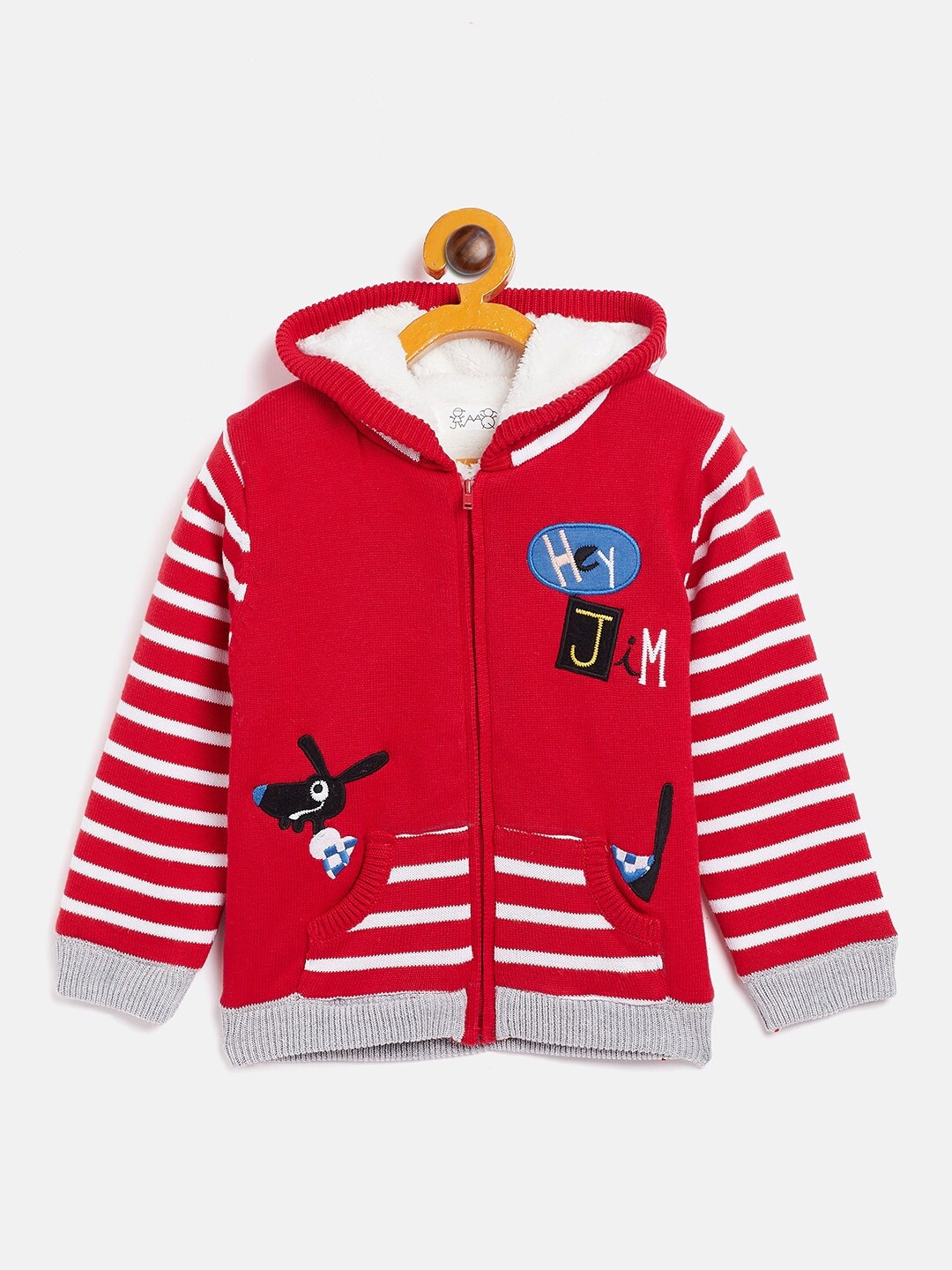 

JWAAQ Boys Red & White Embroidered Printed Pullover