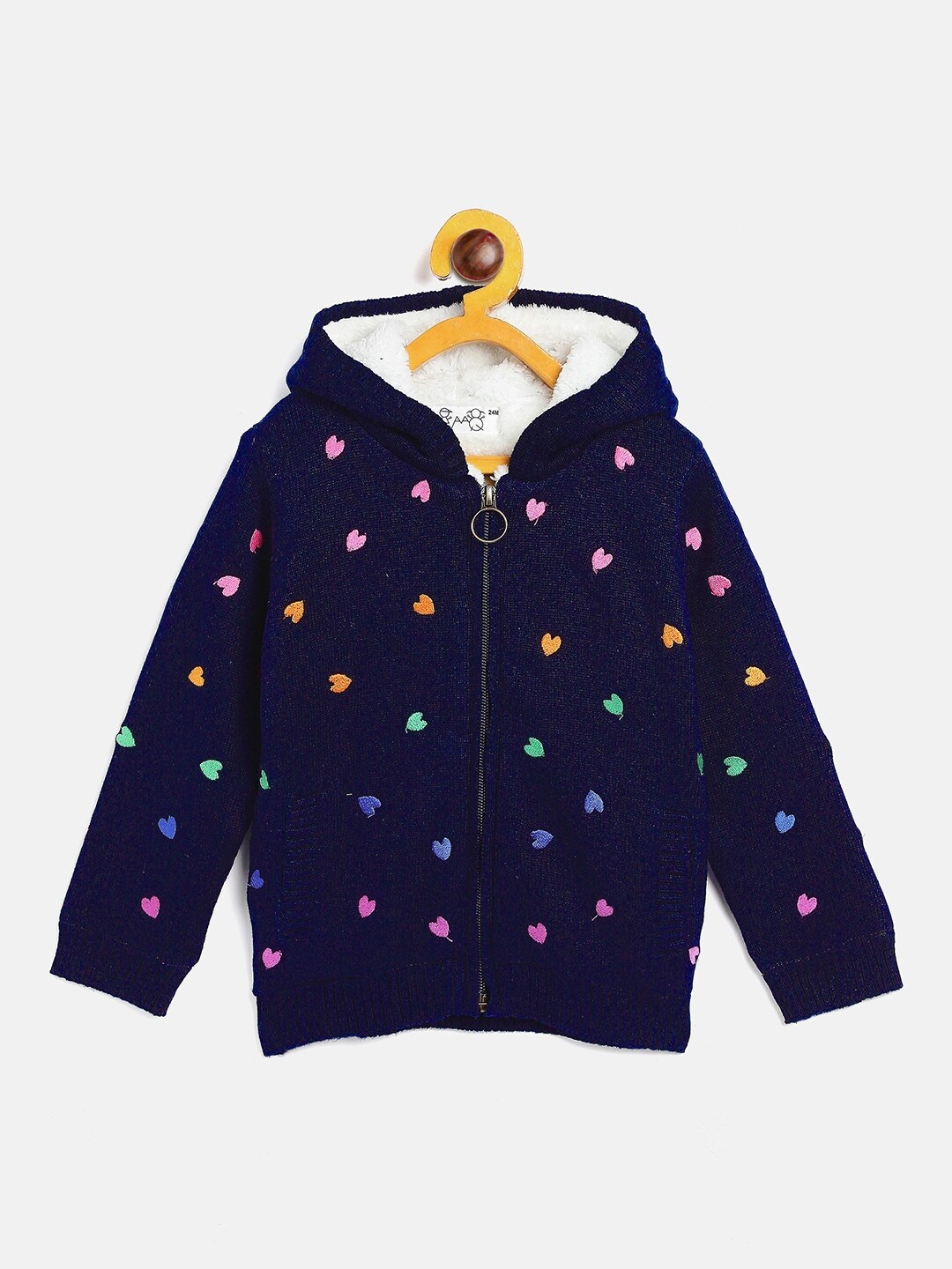 

JWAAQ Girls Navy Blue & Pink Printed Cardigan