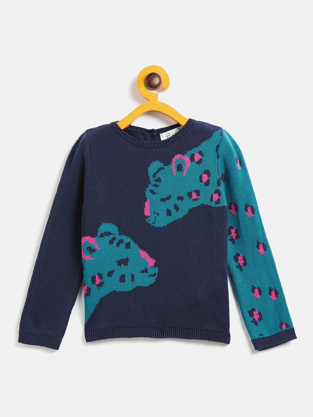 

JWAAQ Unisex Kids Navy Blue & Pink Animal Graphics Printed Pullover