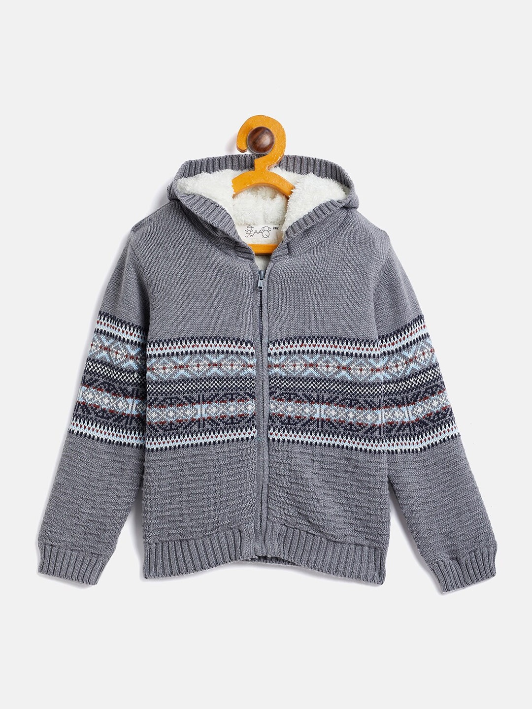 

JWAAQ Boys Grey & White Cable Knit Printed Pullover