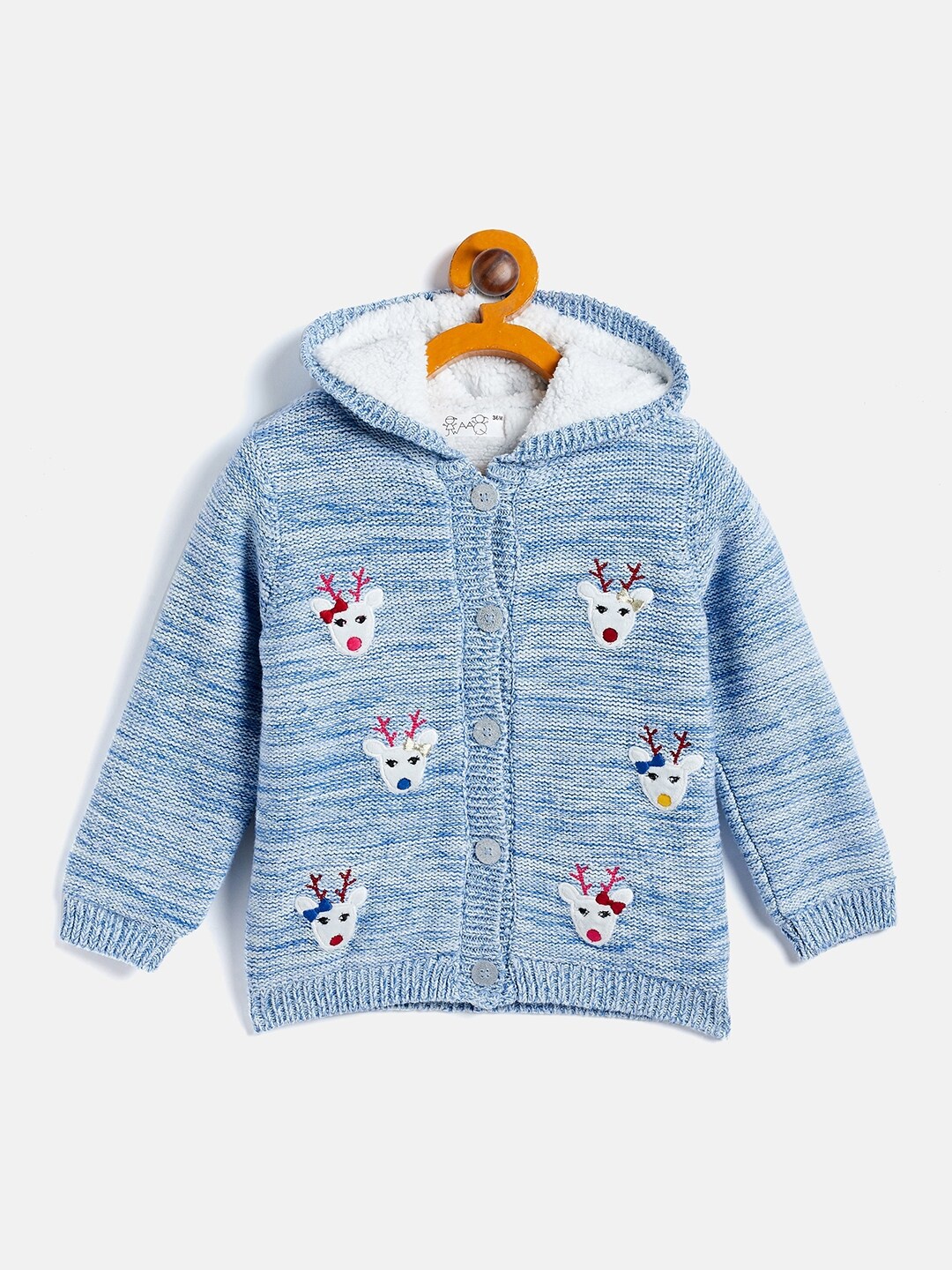 

JWAAQ Unisex Kids Blue & White Embroidered Printed Pullover