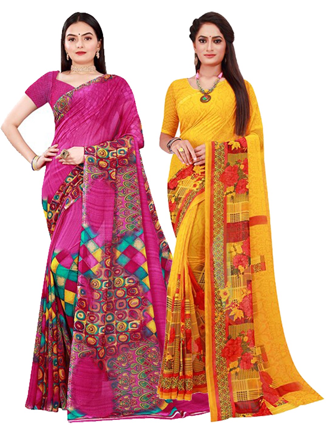 

KALINI Magenta & Yellow Pure Georgette Saree