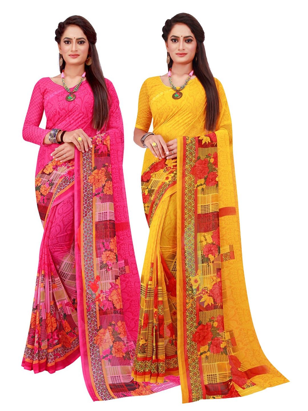 

KALINI Magenta & Yellow Pure Georgette Saree