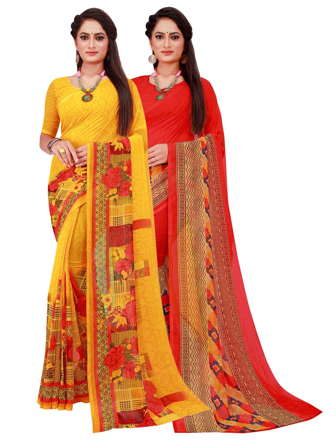 

KALINI Orange & Yellow Pure Georgette Saree