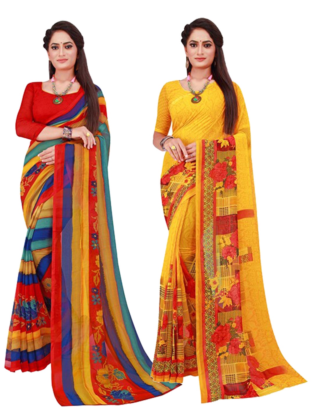 

KALINI Multicoloured & Yellow Pure Georgette Saree, Multi