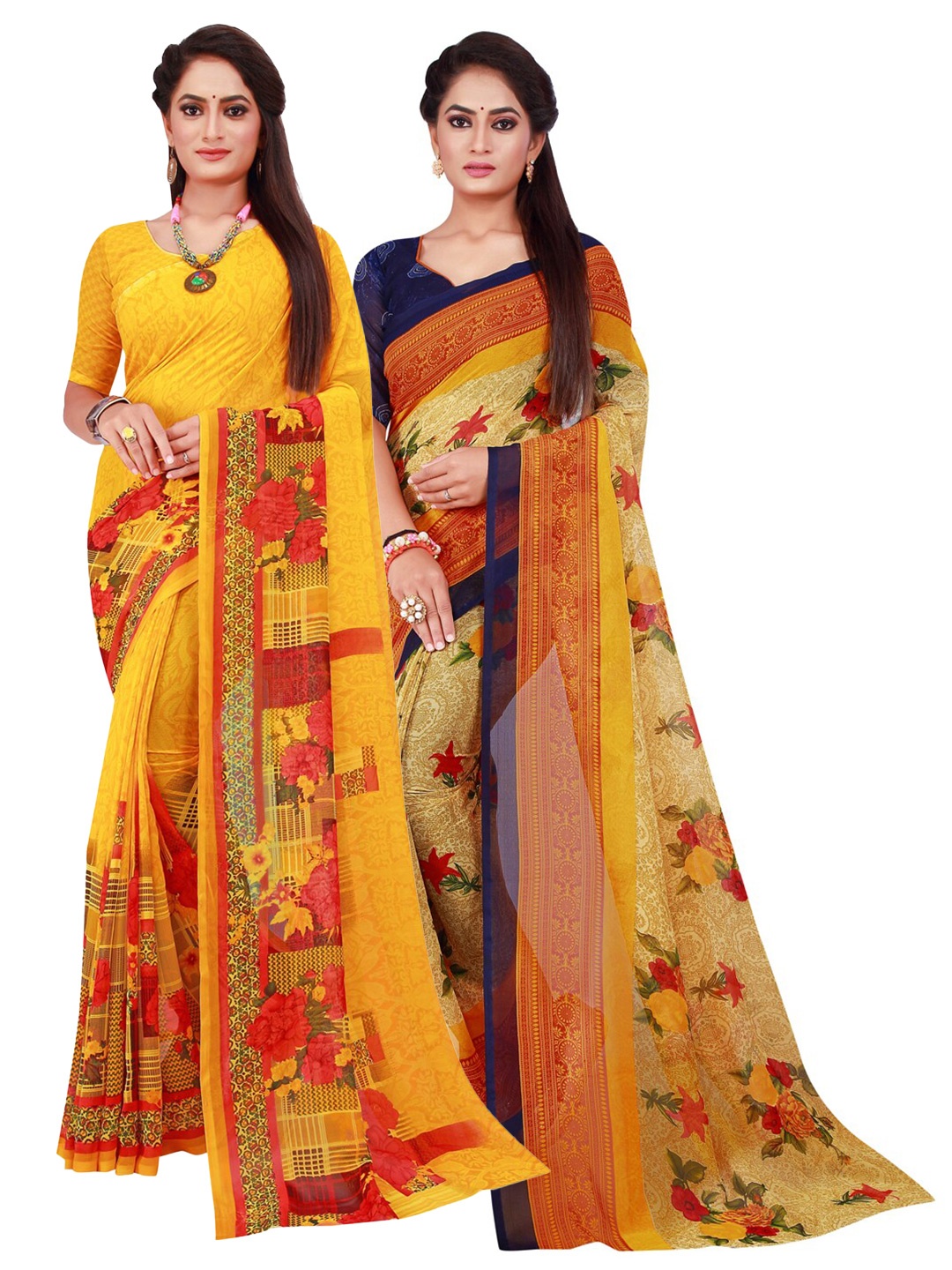 

KALINI Yellow & Beige Pure Georgette Saree