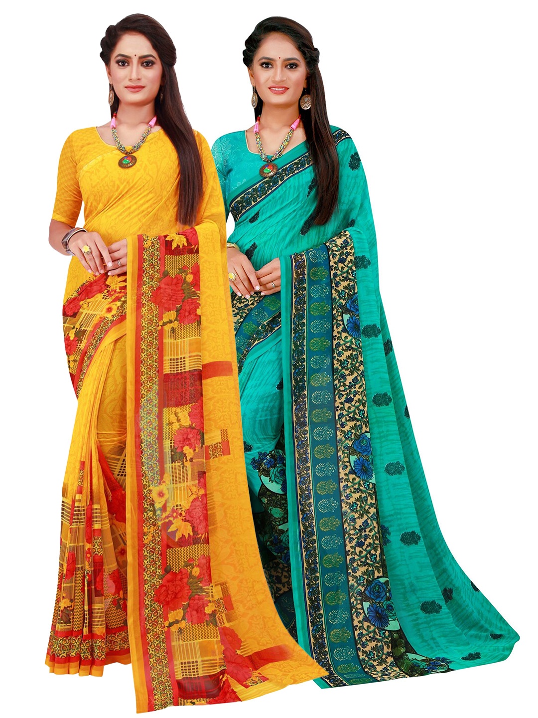 

KALINI Yellow & Red Pure Georgette Saree