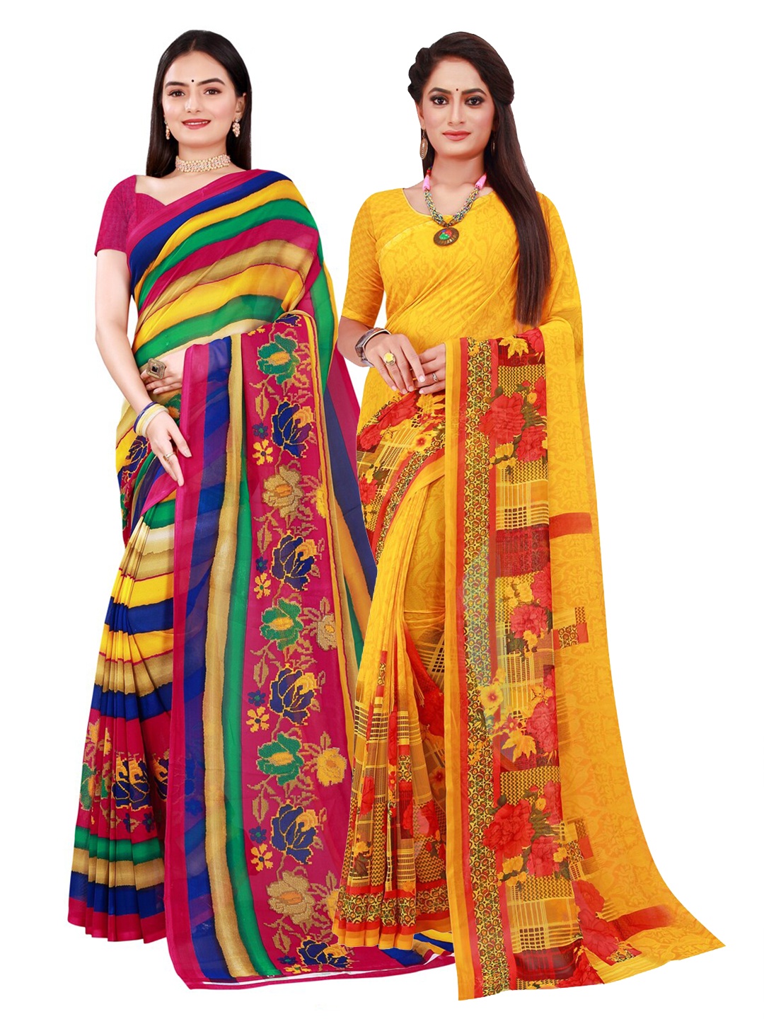 

KALINI Yellow & Blue Pure Georgette Saree