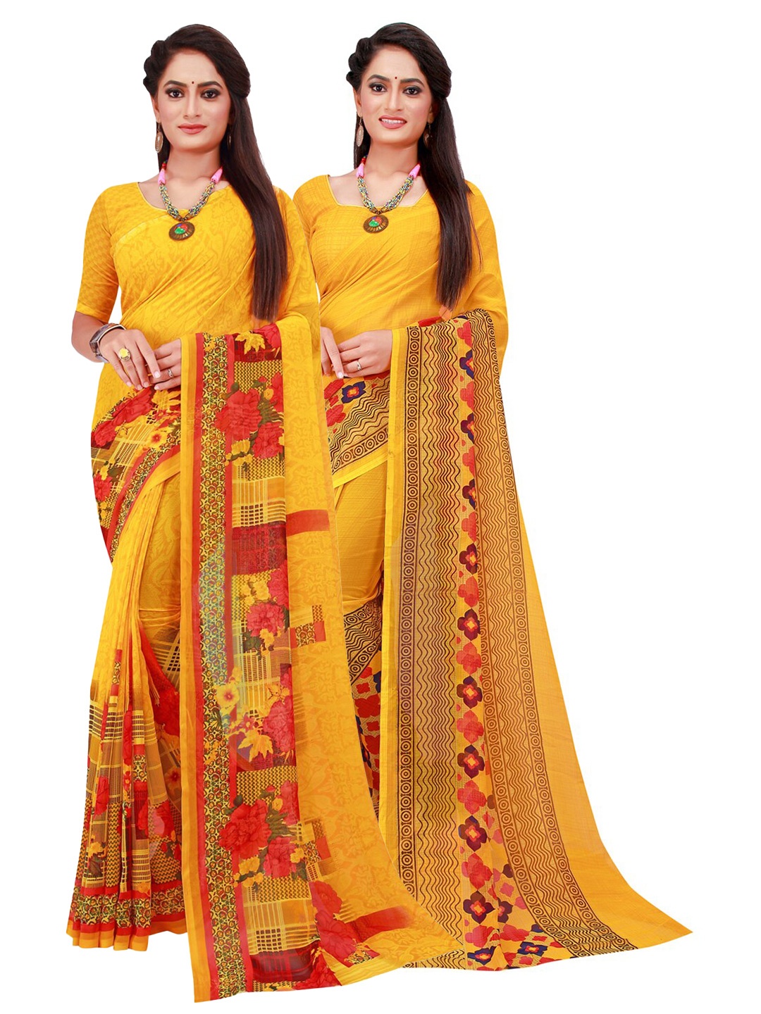 

KALINI Magenta & Yellow Pure Georgette Saree