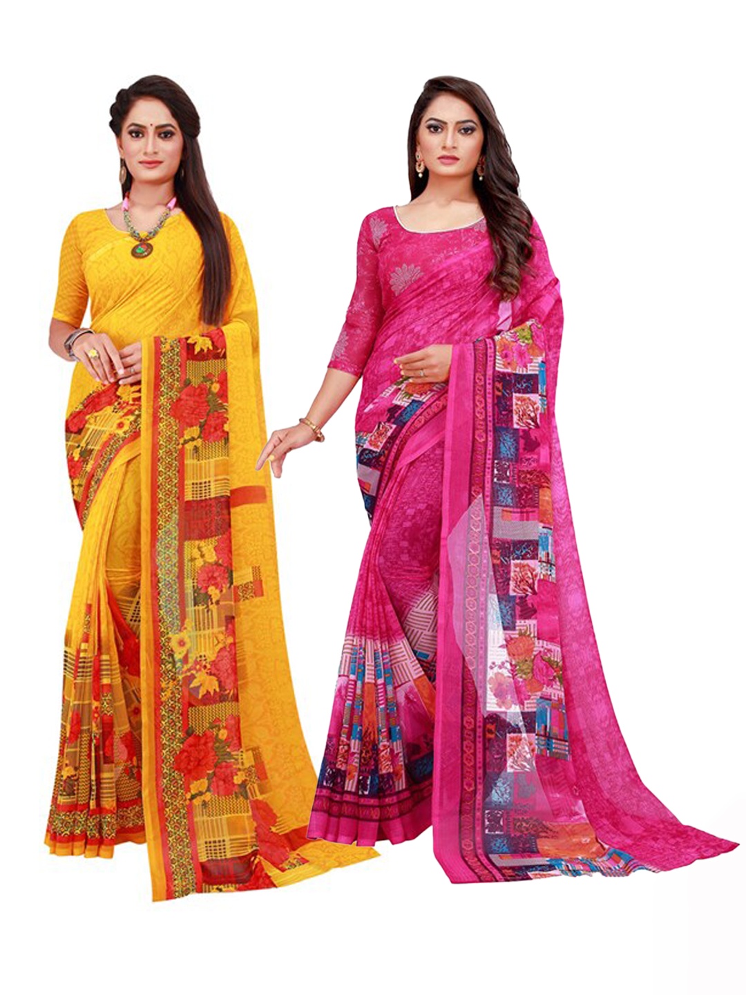 

KALINI Magenta & Yellow Pure Georgette Saree