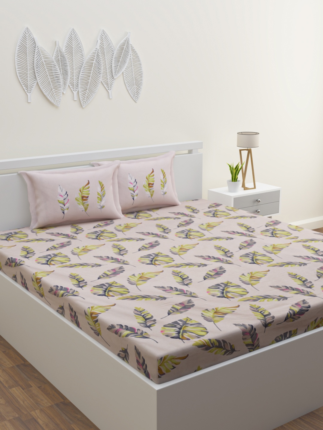 

ROMEE Pink & Blue Floral 160 TC King Bedsheet with 2 Pillow Covers