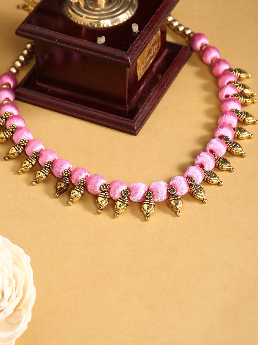 

AKSHARA Gold-Toned & Pink German Silver Gold-Plated Handcrafted Necklace