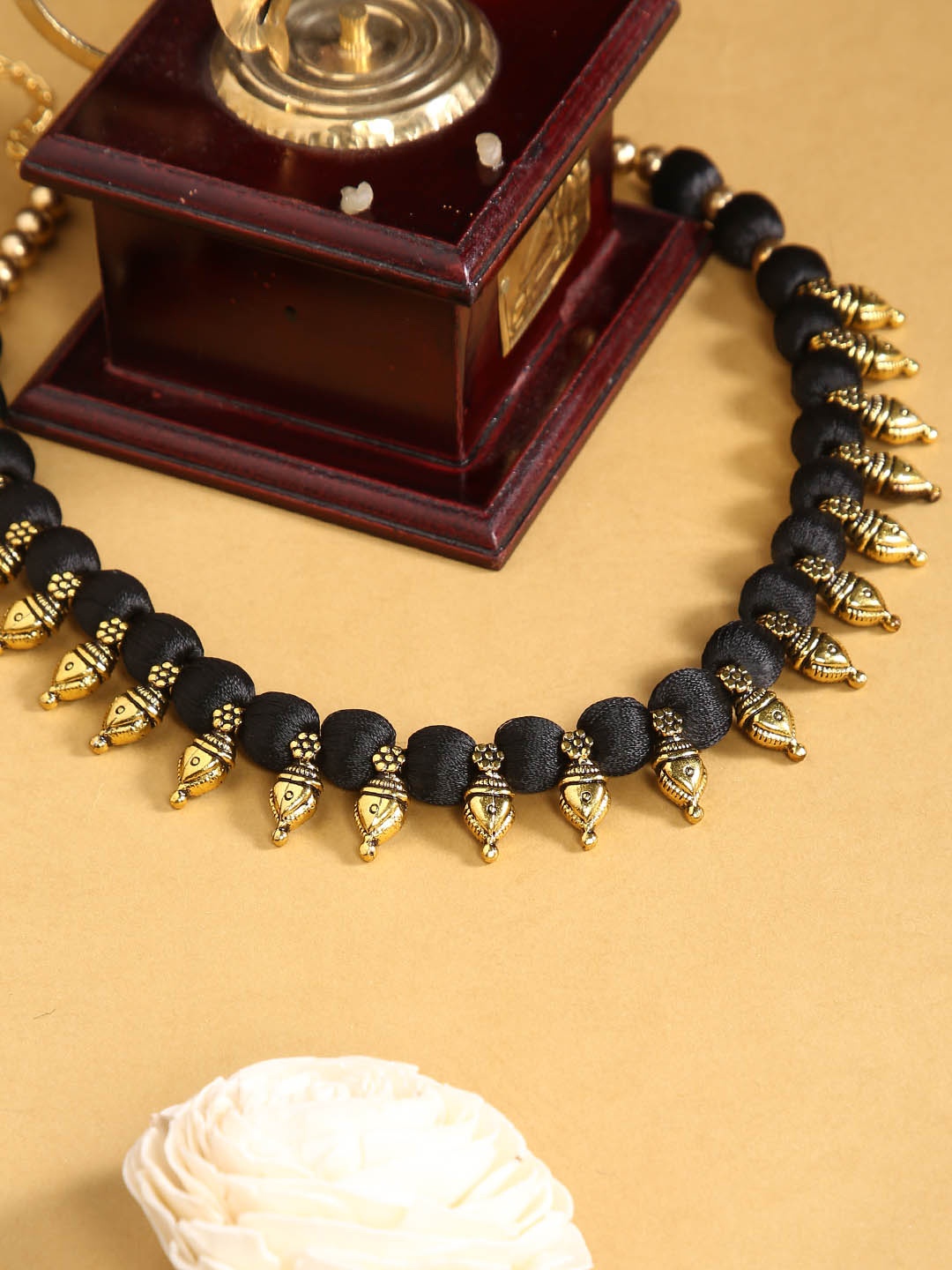 

AKSHARA Black & Gold-Toned German Silver Gold-Plated Handcrafted Necklace