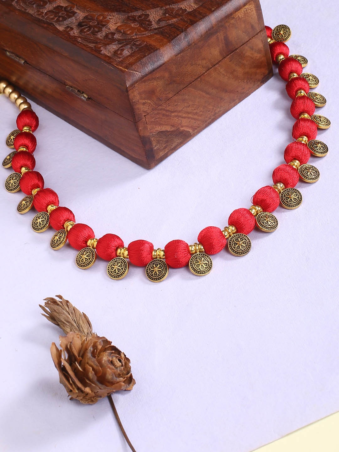 

AKSHARA Gold-Toned & Red German Silver Gold-Plated Handcrafted Necklace