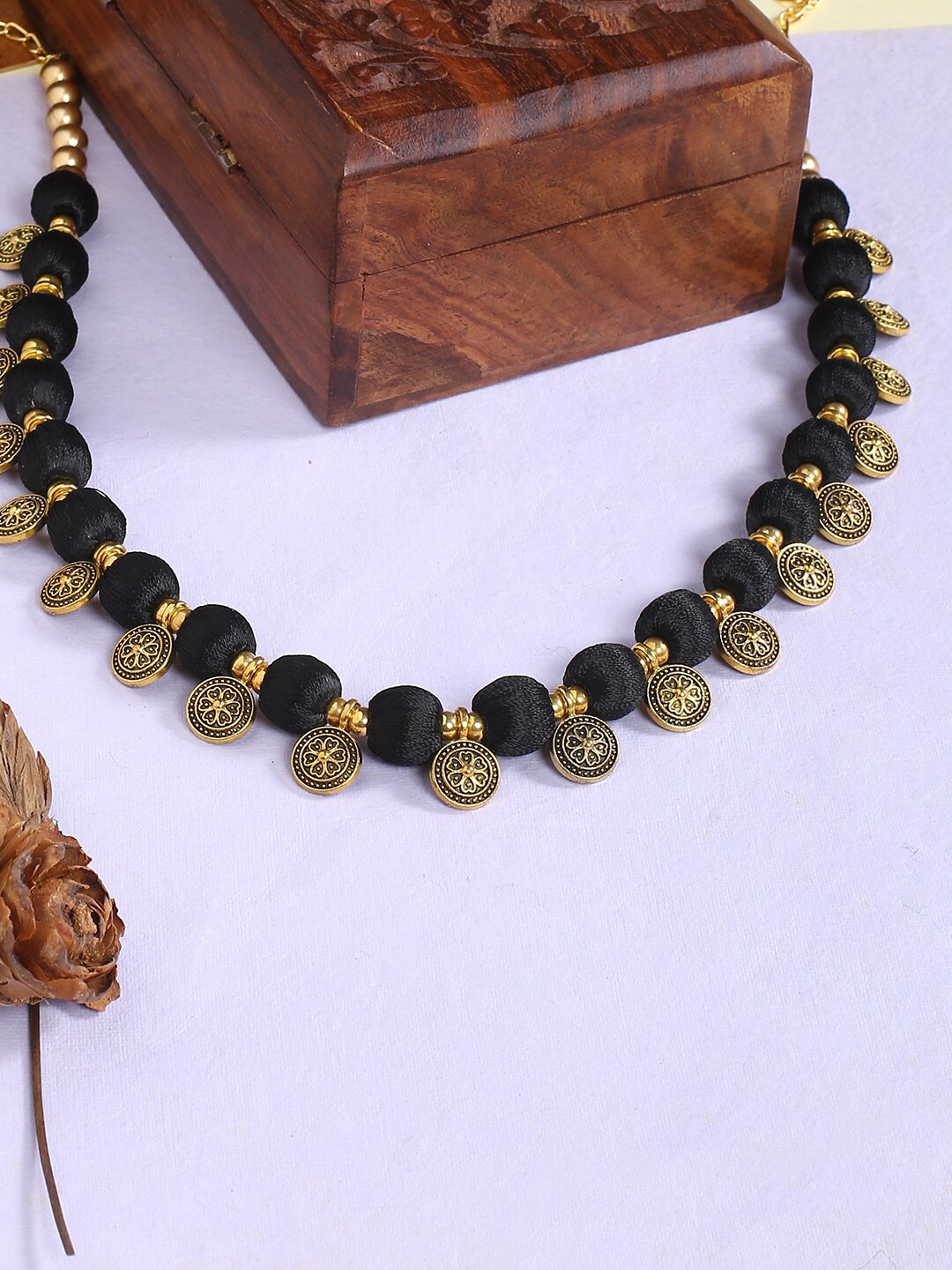 

AKSHARA Black & Gold-Toned German Silver Gold-Plated Handcrafted Necklace