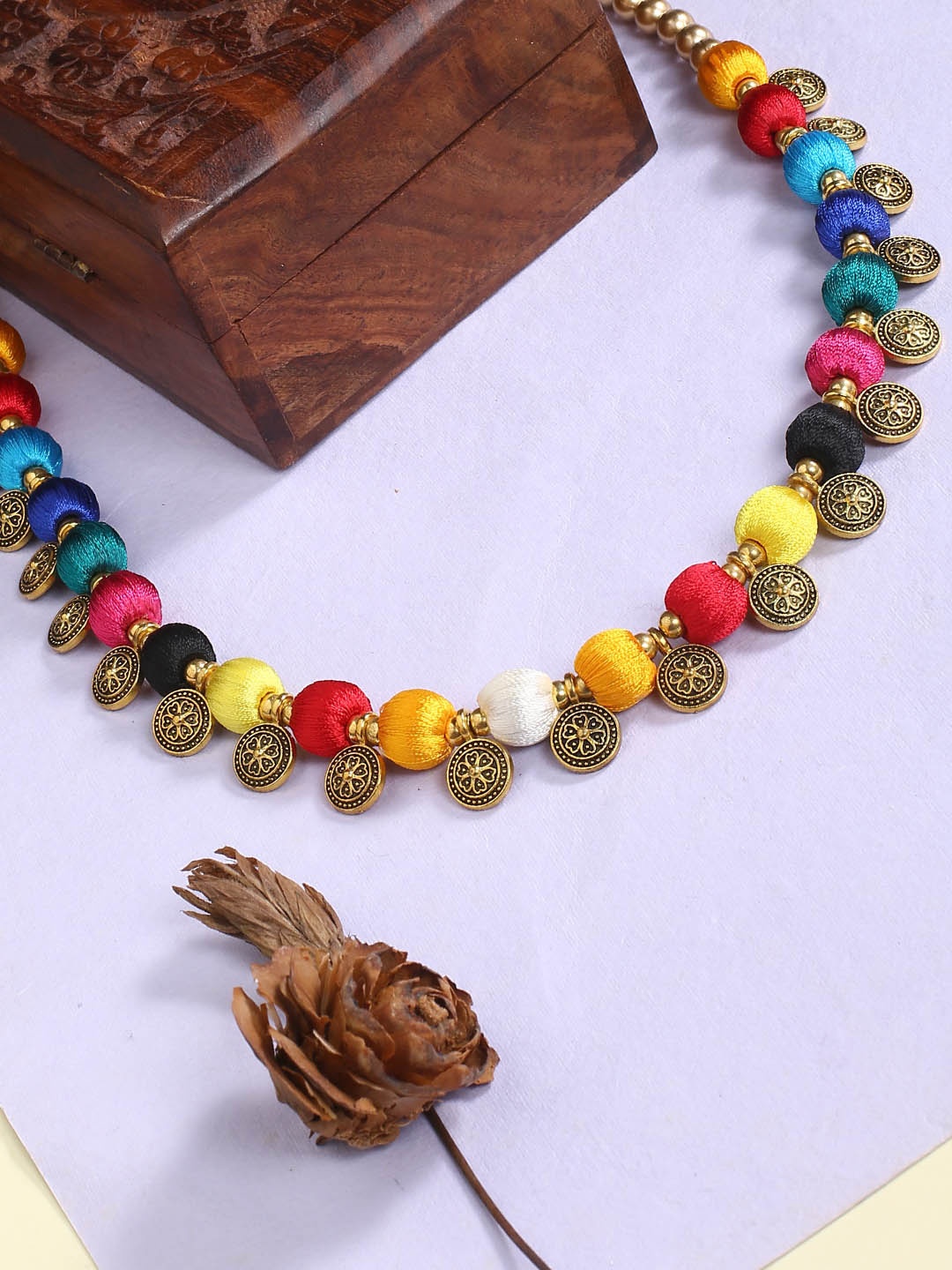 

AKSHARA Multicoloured & Gold-Toned German Silver Gold-Plated Handcrafted Necklace, Multi
