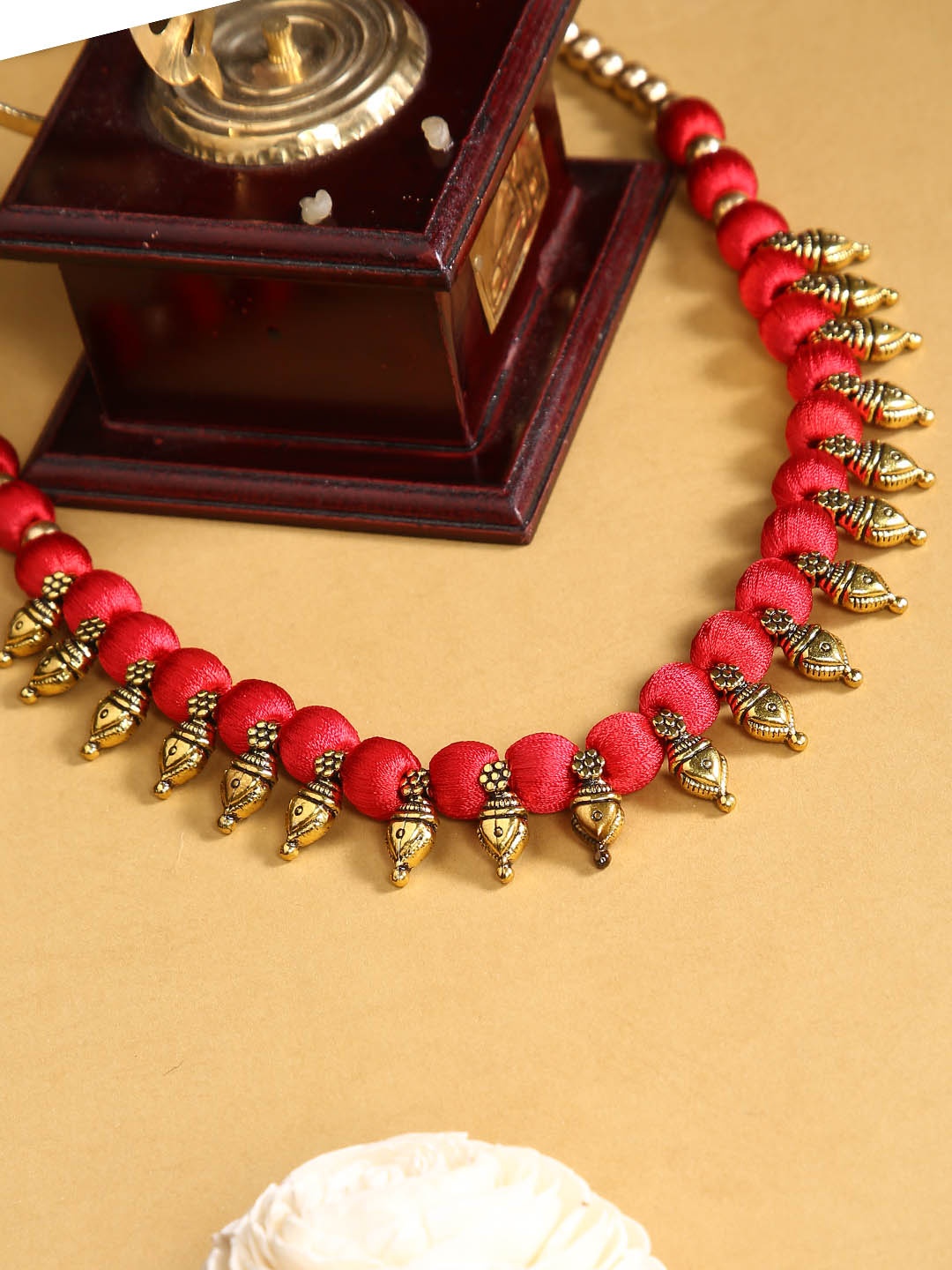 

AKSHARA Red & Gold-Toned German Silver Gold-Plated Handcrafted Necklace