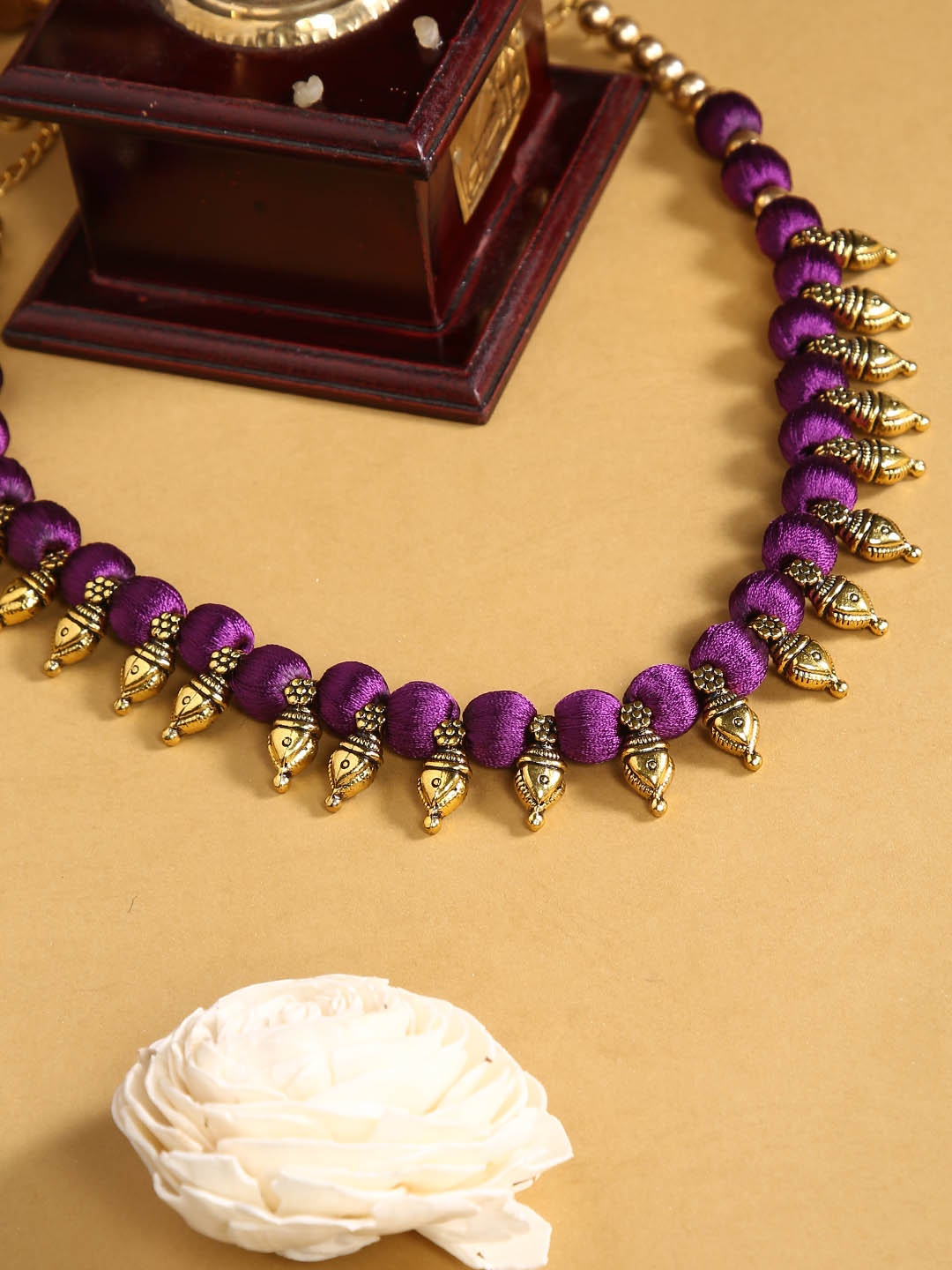 

AKSHARA Gold-Toned & Purple German Silver Gold-Plated Handcrafted Necklace