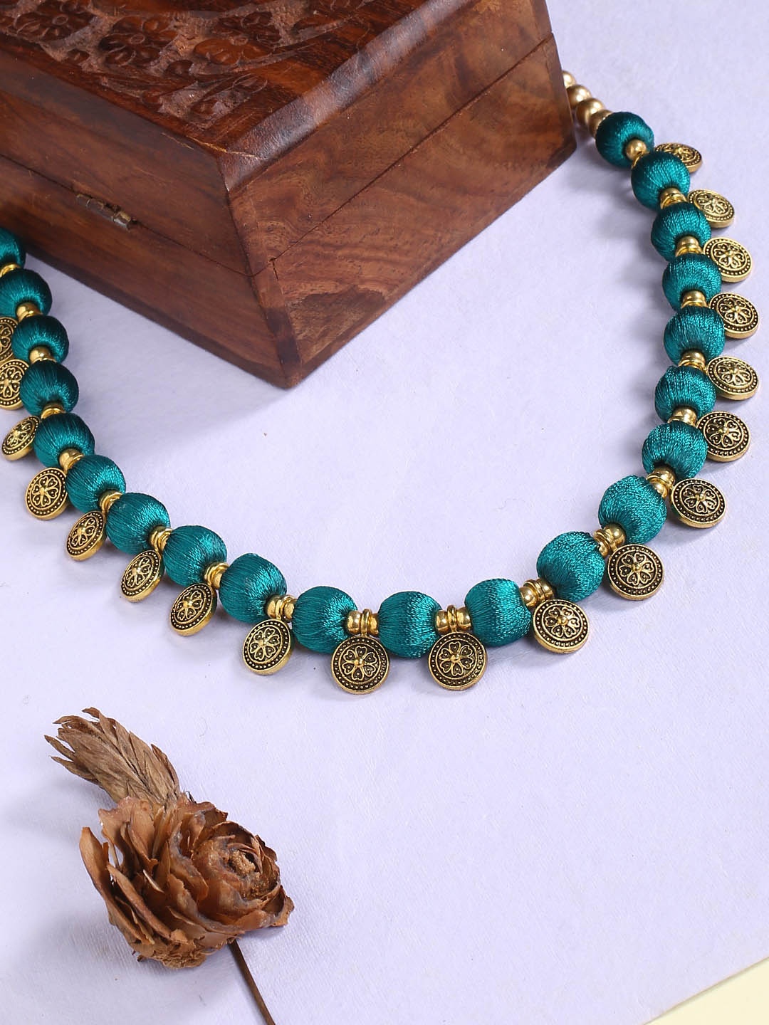 

AKSHARA Gold-Toned & Green German Silver Gold-Plated Handcrafted Necklace