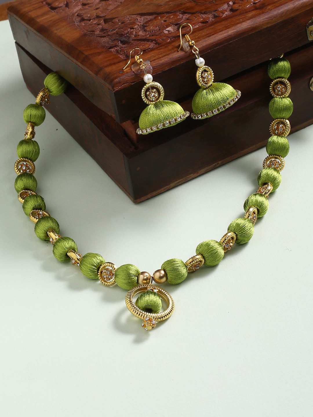 

AKSHARA Brass-Plated Green Thread Wrapped Jewellery Set
