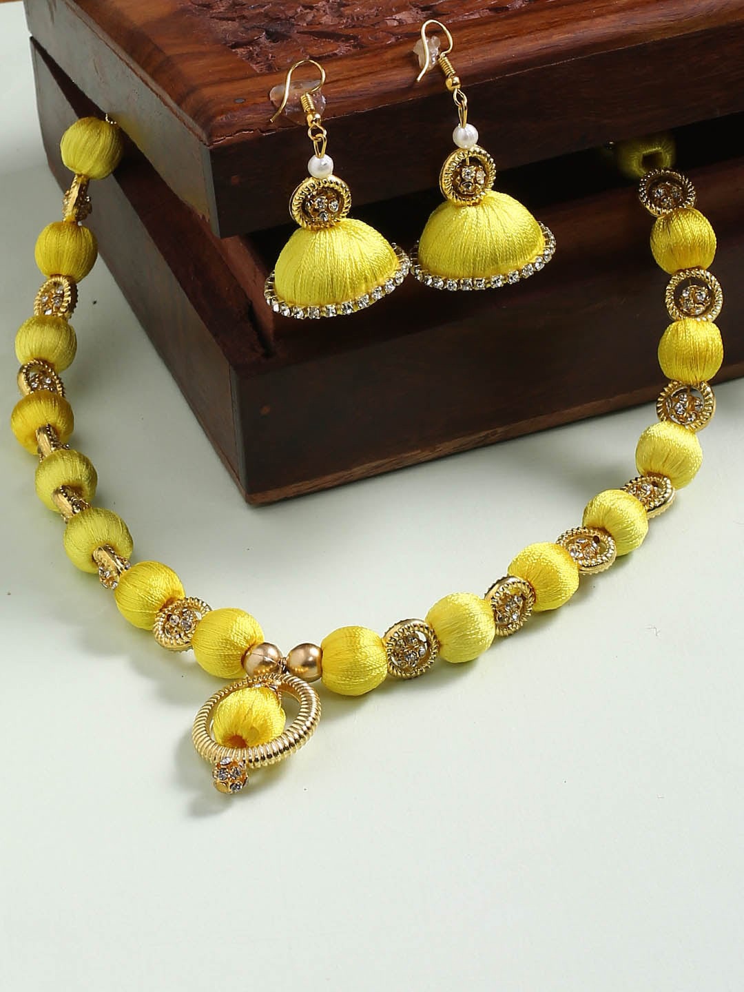 

AKSHARA German Silver & Yellow Beaded Jewellery Set, Gold