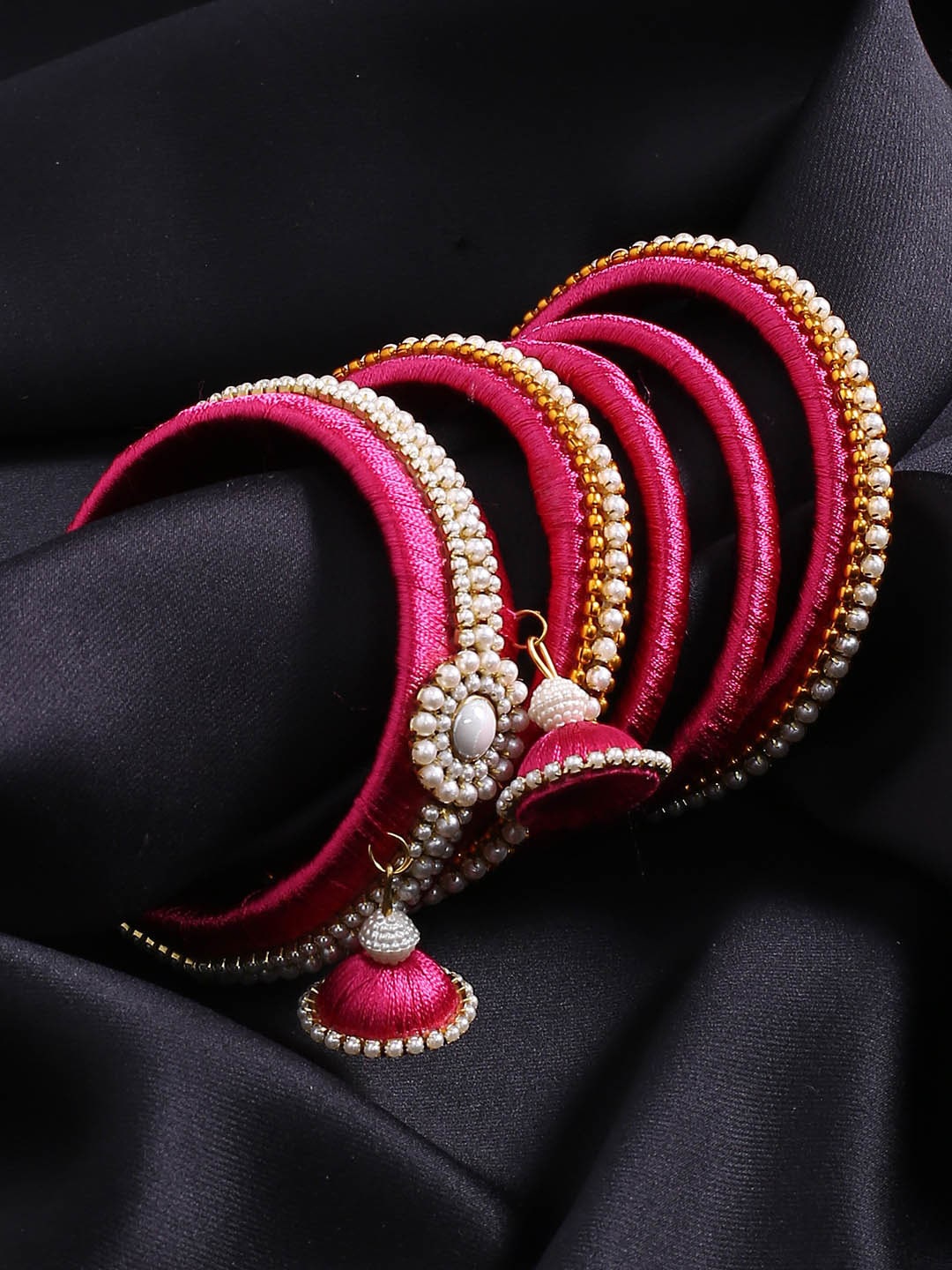 

AKSHARA Set Of 10 Pink Silk Threaded & Beaded Handcrafted Bangles