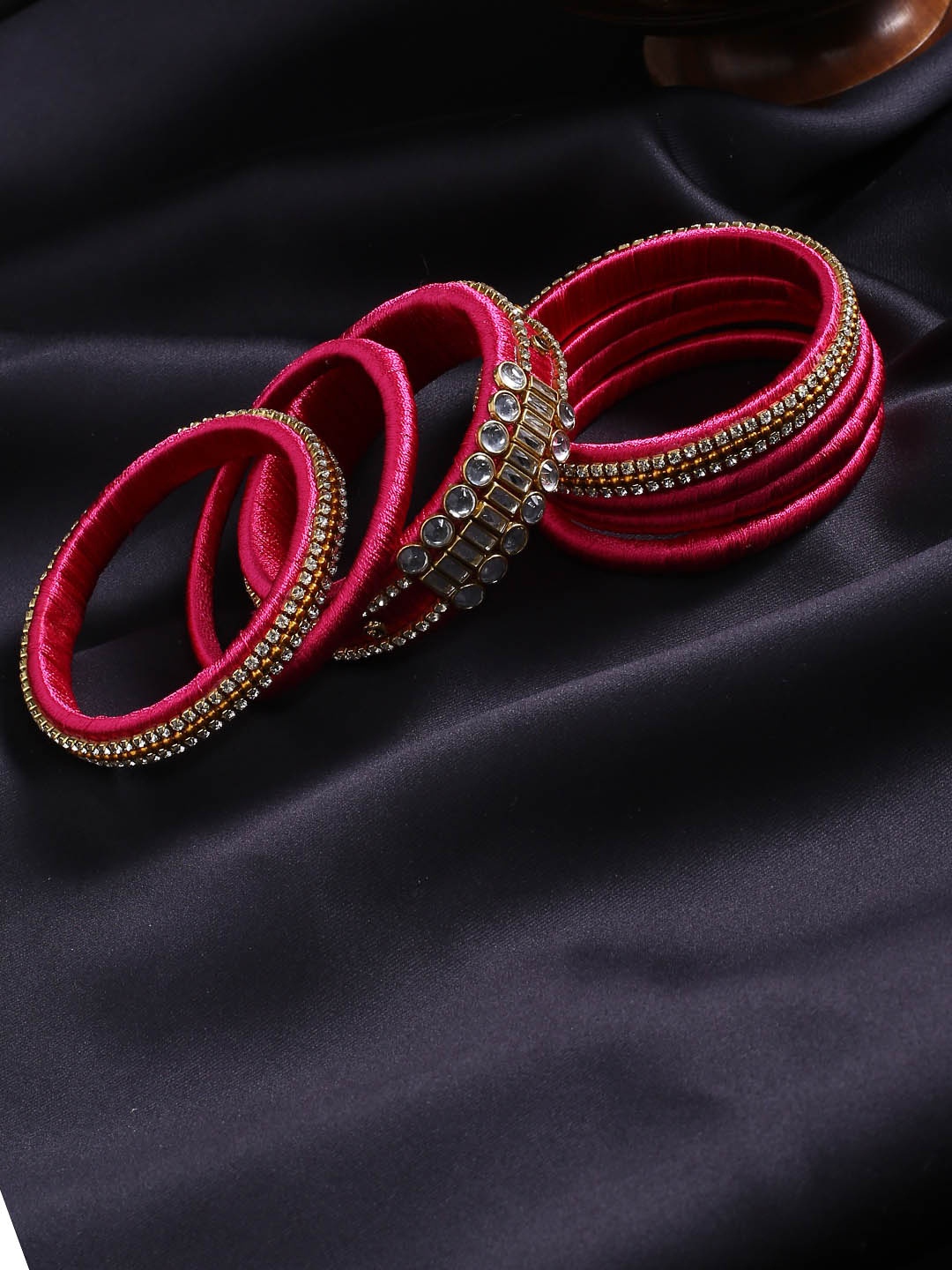 

AKSHARA Set Of 14 Gold-Plated Pink & White Stones-Studded & Beaded Bangles