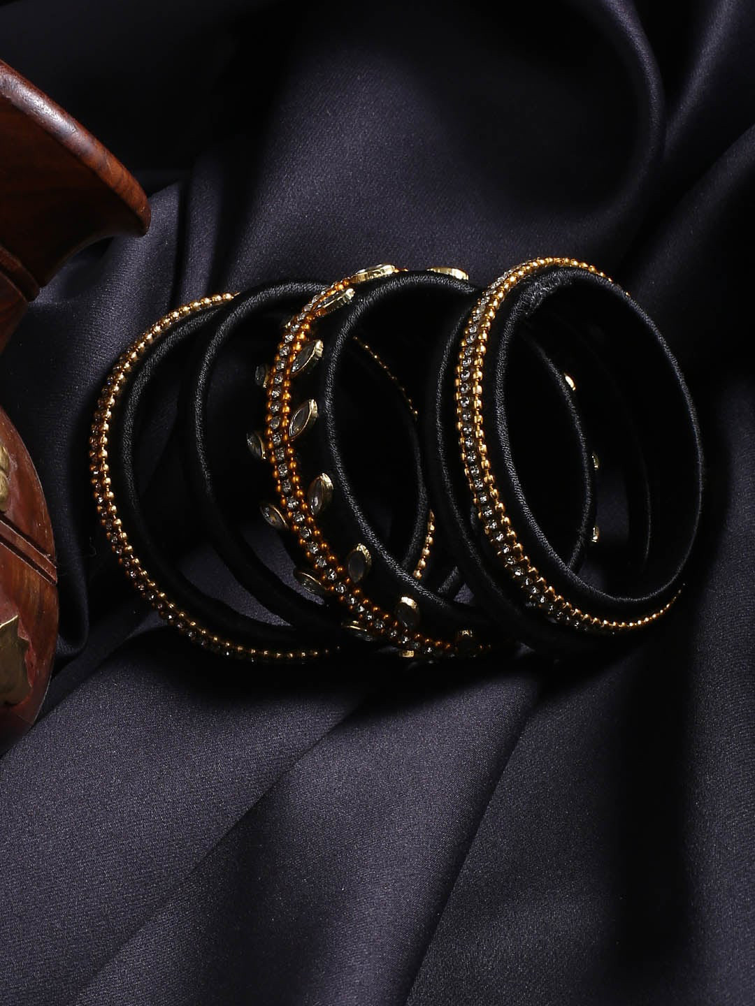 

AKSHARA Set of 10 Gold-Plated & Black Handcrafted Bridal Bangles