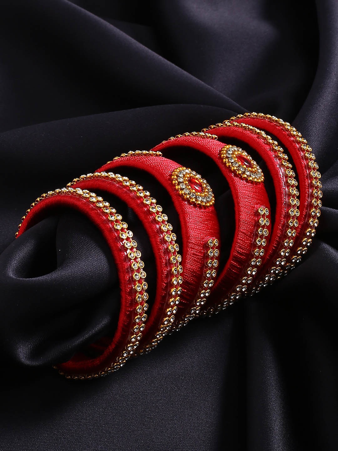 

AKSHARA Set Of 6 Gold-Plated & White Stones-Studded & Beaded Bangles