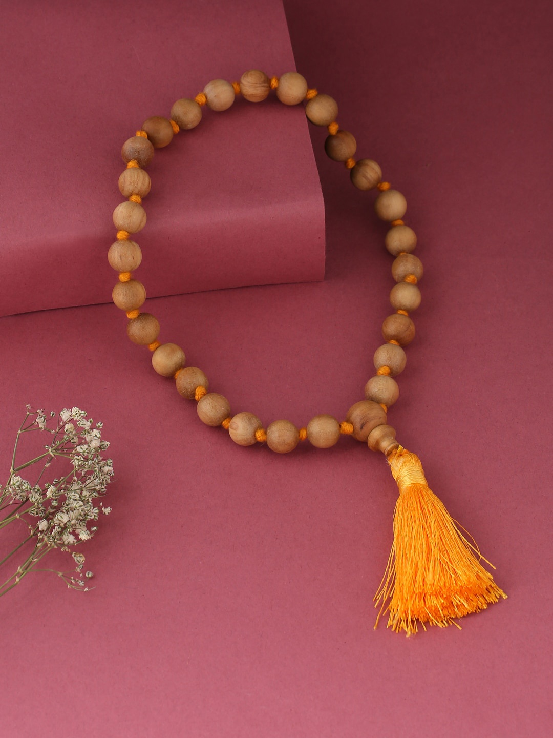 

RDK Unisex Beige & Orange Pure Sandalwood Prayer/Japa Bead Mala
