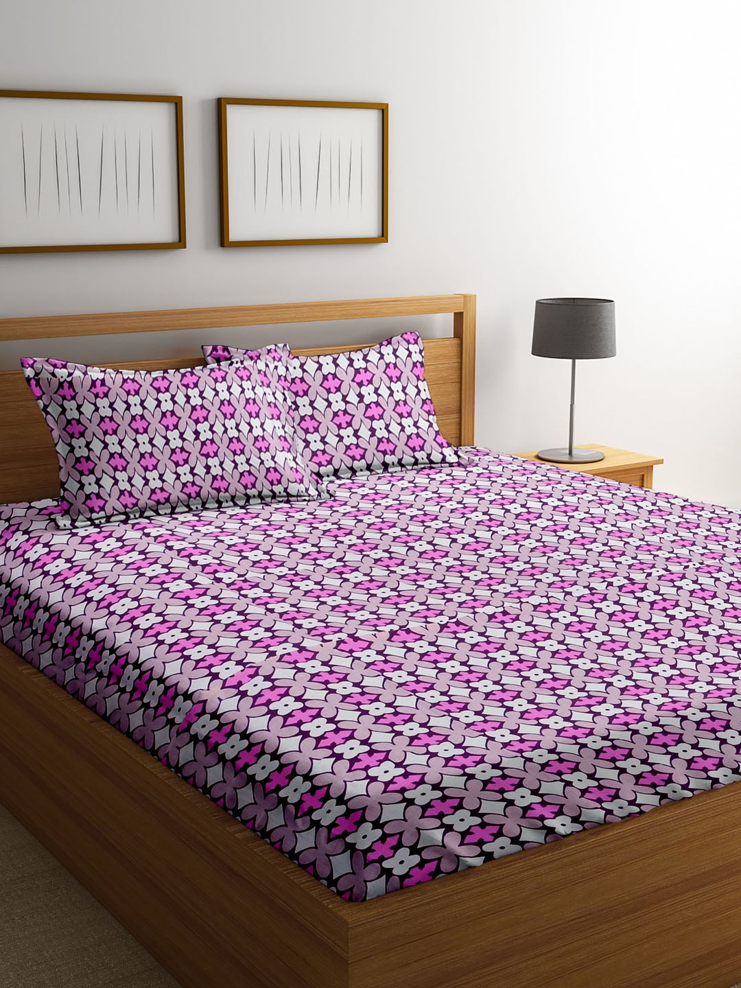 

Cortina Pink & Lavender Floral 104 TC Queen Bedsheet with 2 Pillow Covers
