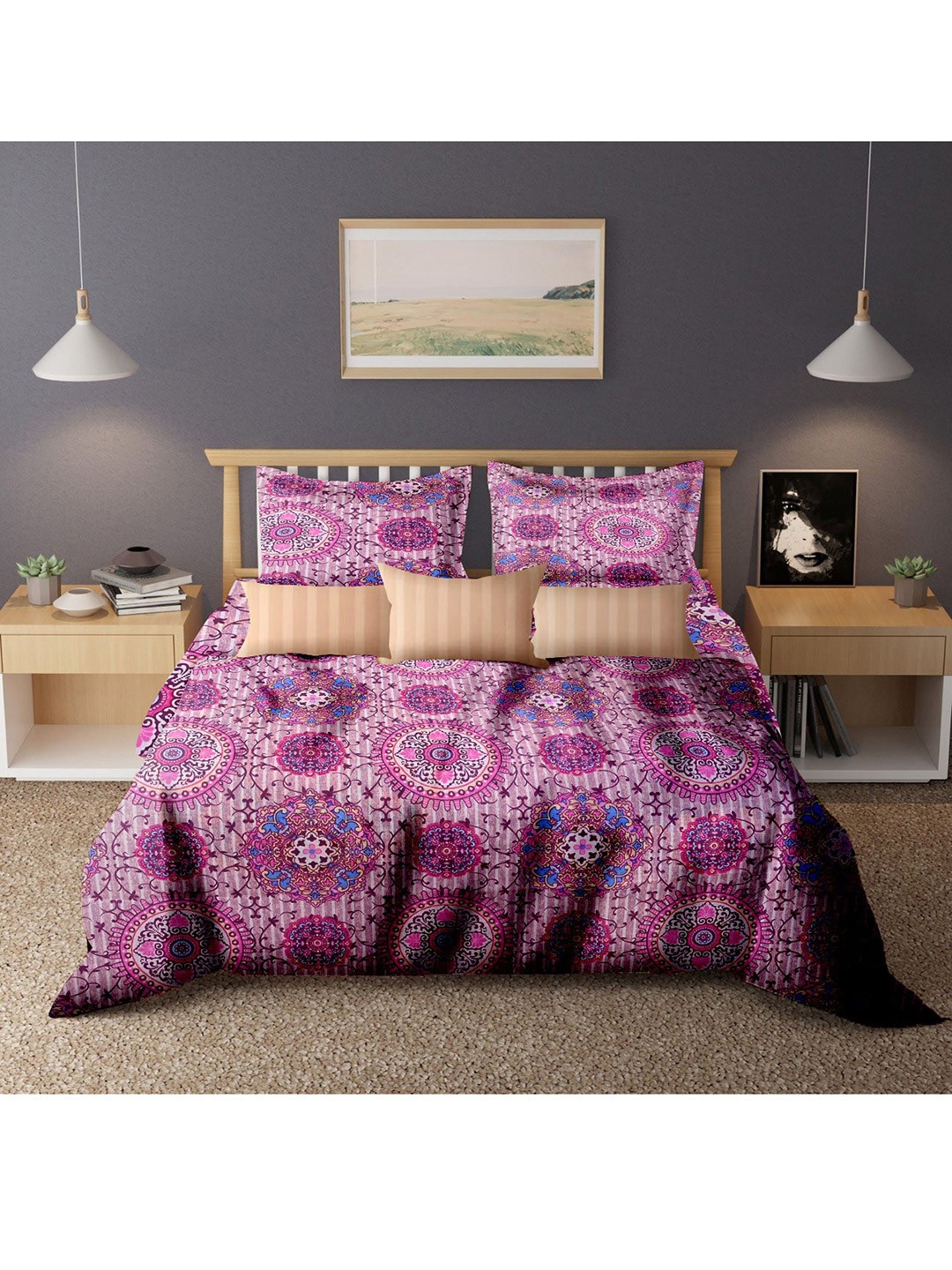 

Cortina Fuchsia Ethnic Motifs 104 TC Queen Bedsheet with 2 Pillow Covers