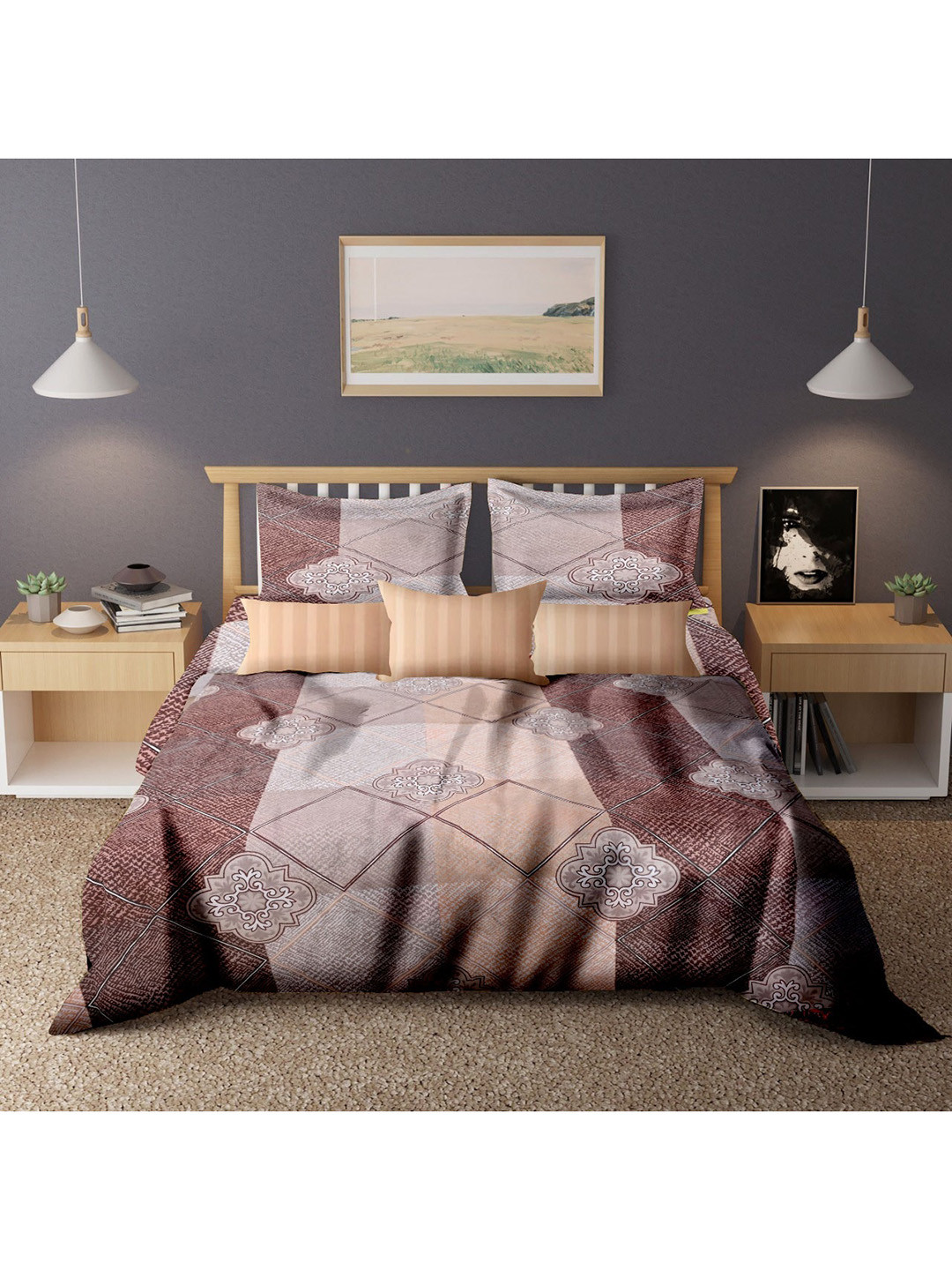 

Cortina Multicoloured Ethnic Motifs 104 TC Queen Bedsheet with 2 Pillow Covers, Multi