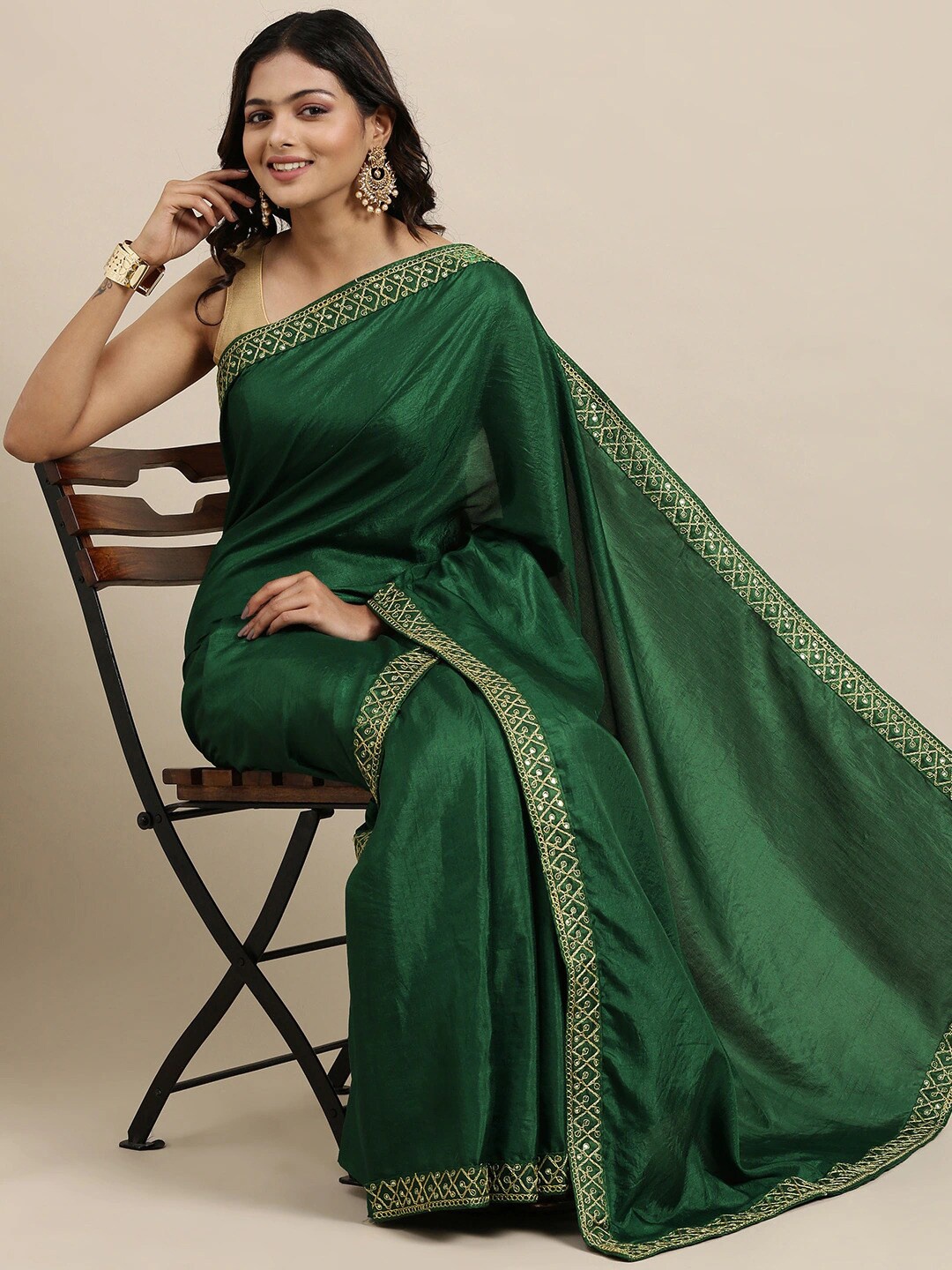 

KALINI Green Embroidered Silk Blend Saree