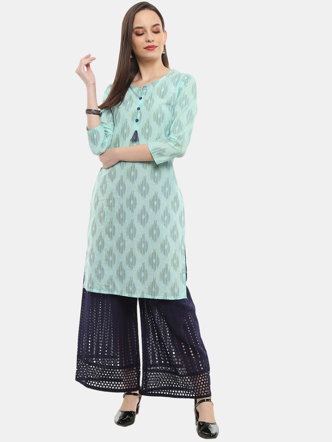 

V-Mart Women Blue Ethnic Motifs Printed Thread Work Kurta
