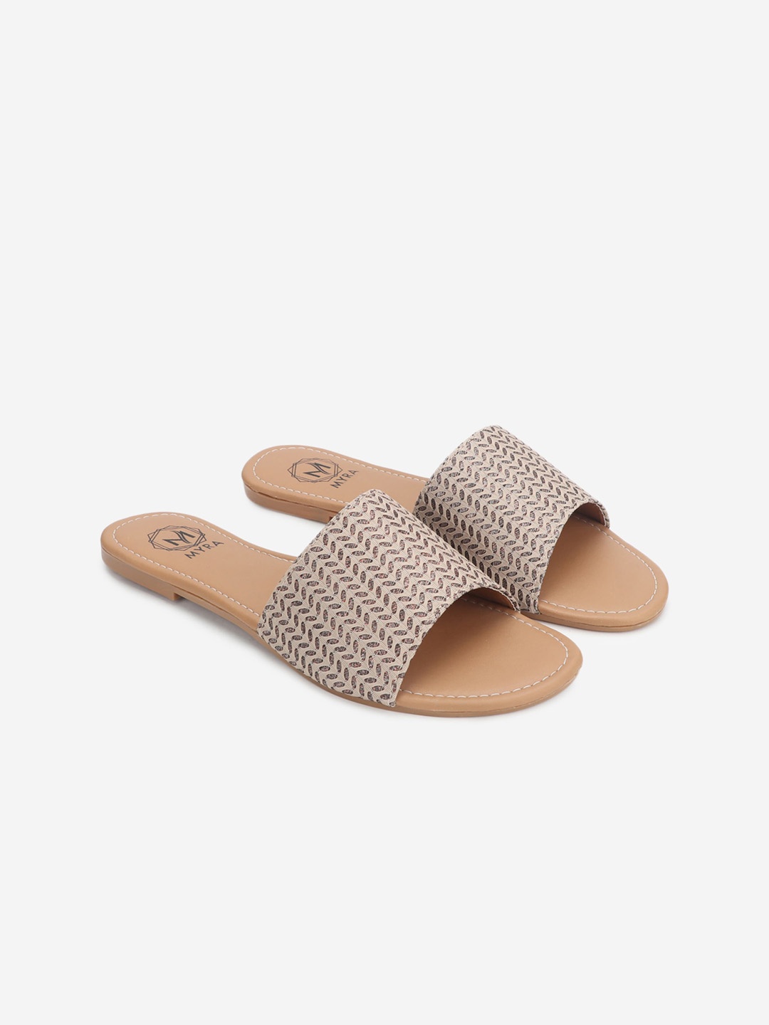 

Myra Women Brown Textured Open Toe Slide Flats