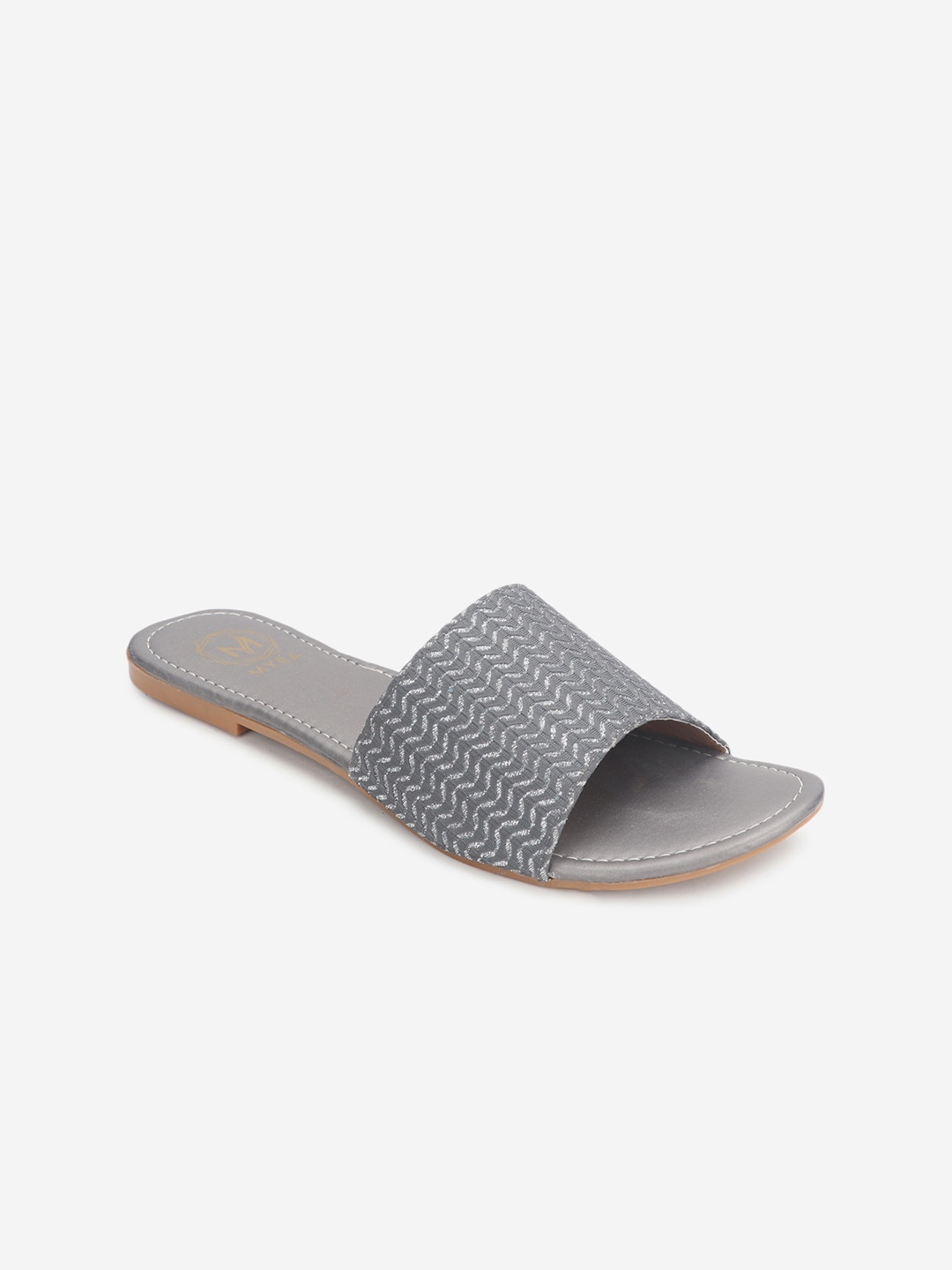 

Myra Women Grey Textured Open Toe Flats