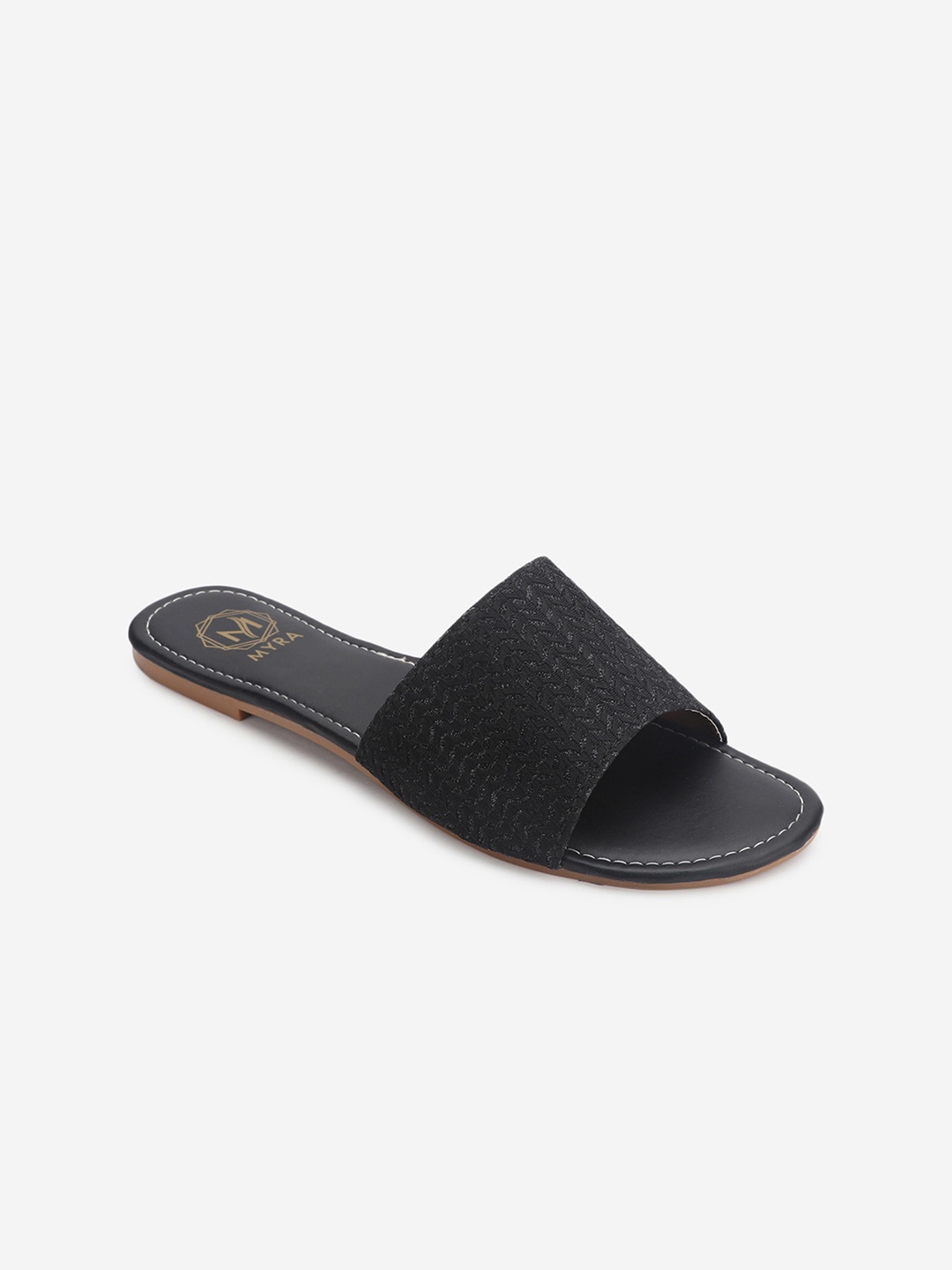 

Myra Women Black Textured Open Toe Flats