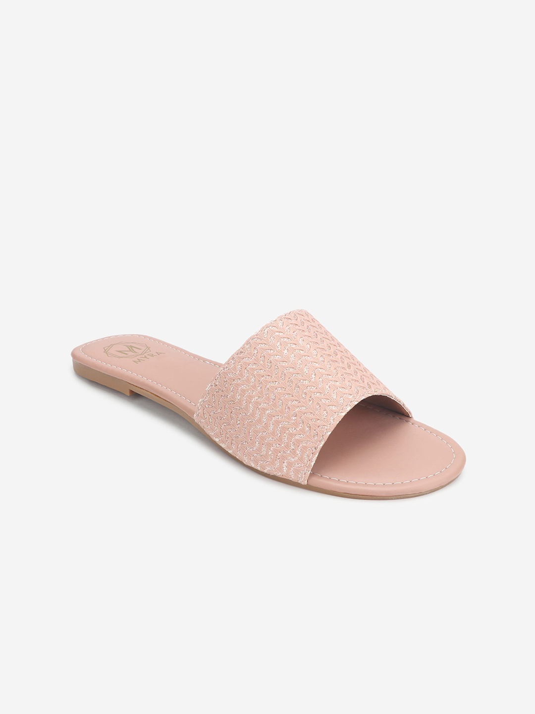 

Myra Women Peach-Coloured Textured Open Toe Flats