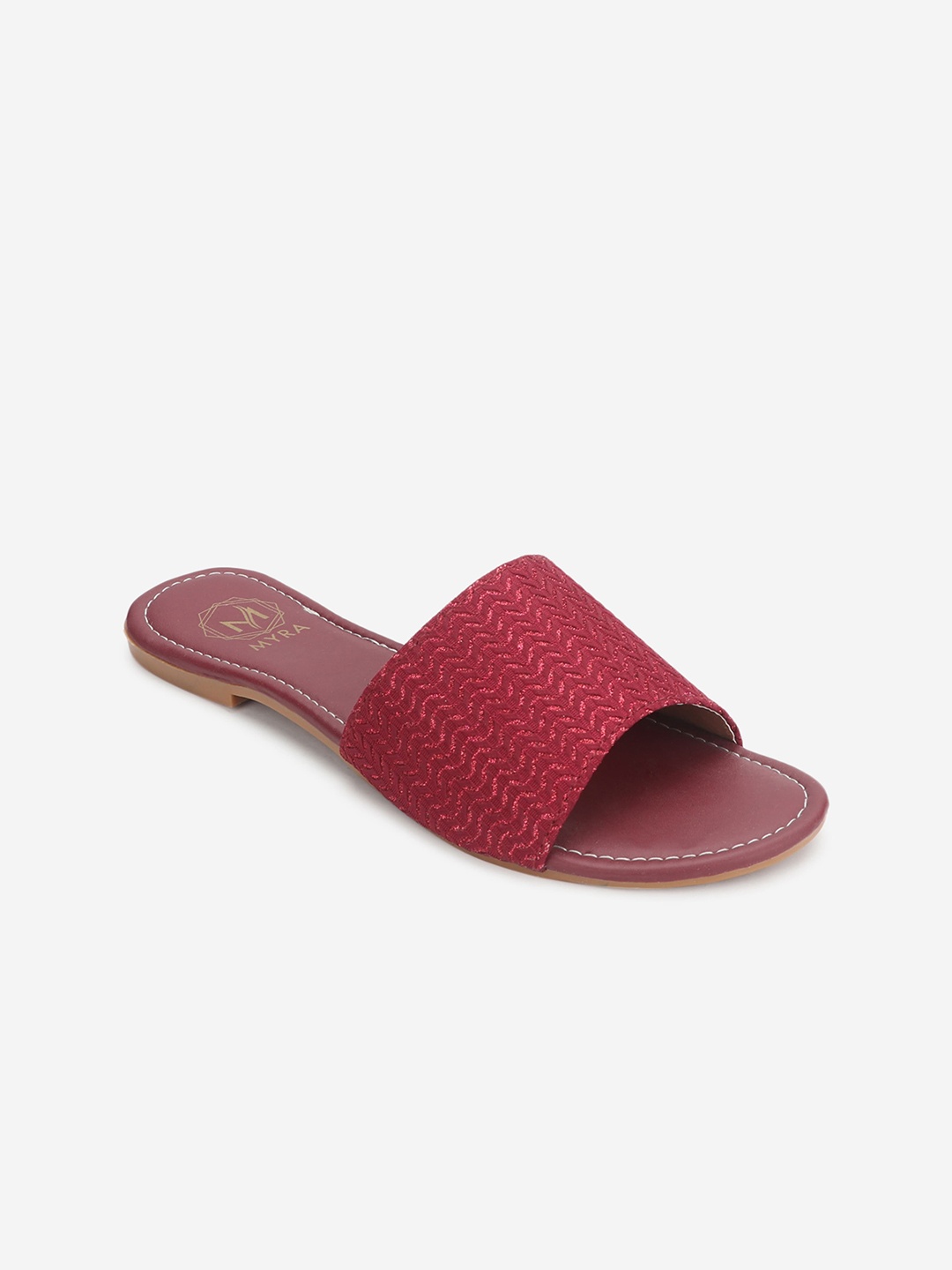 

Myra Women Red Textured Open Toe Slide Flats