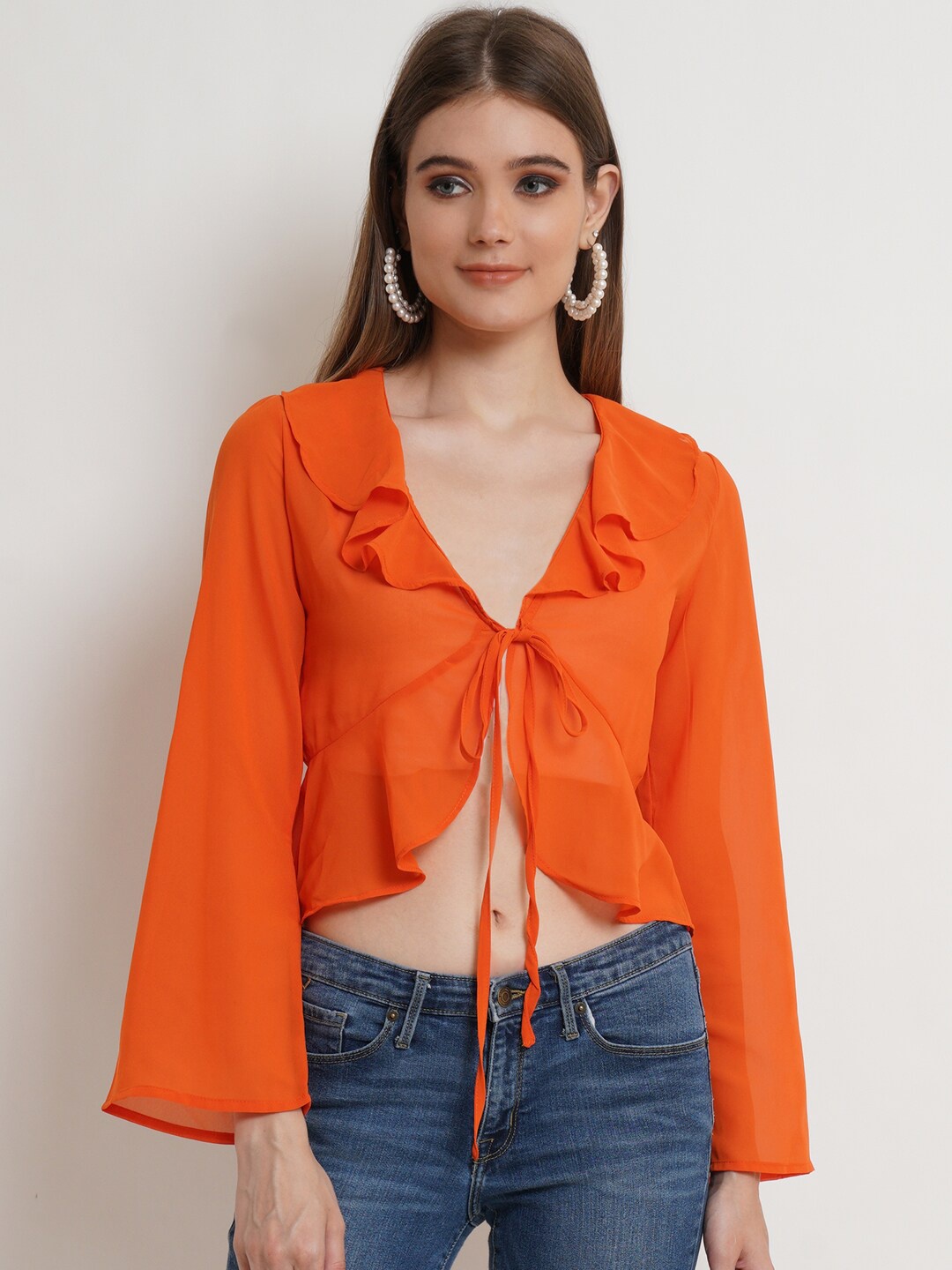 

DODO & MOA Women Orange Crop Monochrome Shrug