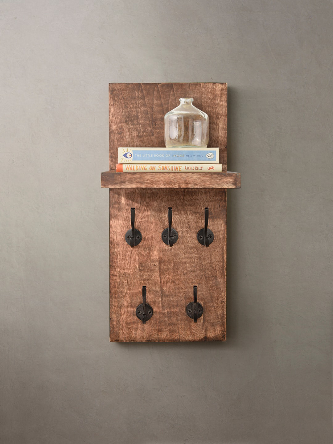 

green girgit Brown & Black Wood Wall Shelf with Keyholders